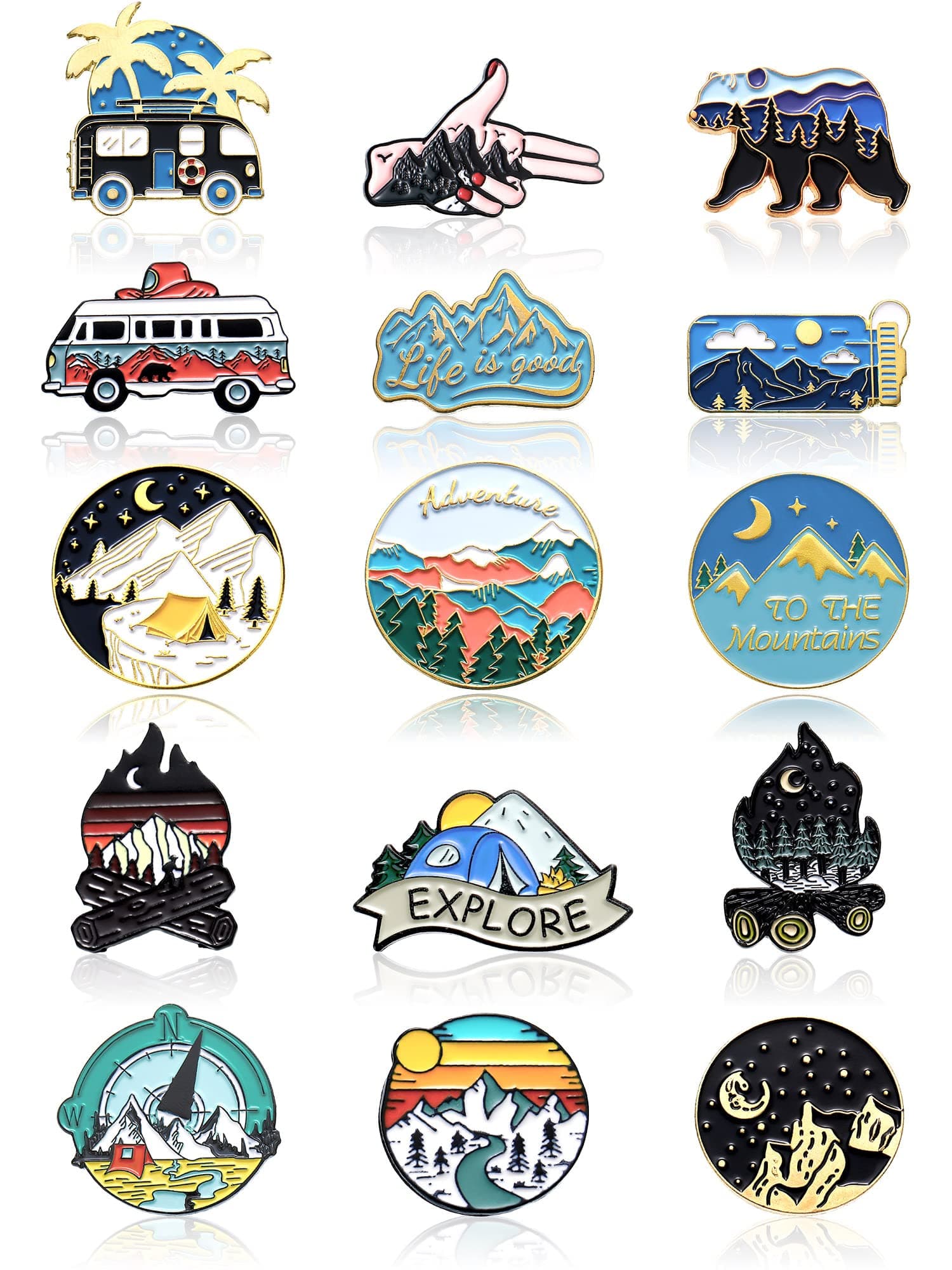 15 Pcs Enamel Pins for Backpack Hat Outdoors adventure Brooch pins Cute Camping Lapel Pin Nature Aesthetic Pins Jewelry for Women men Clothing Bags DIY Crafts Gifts