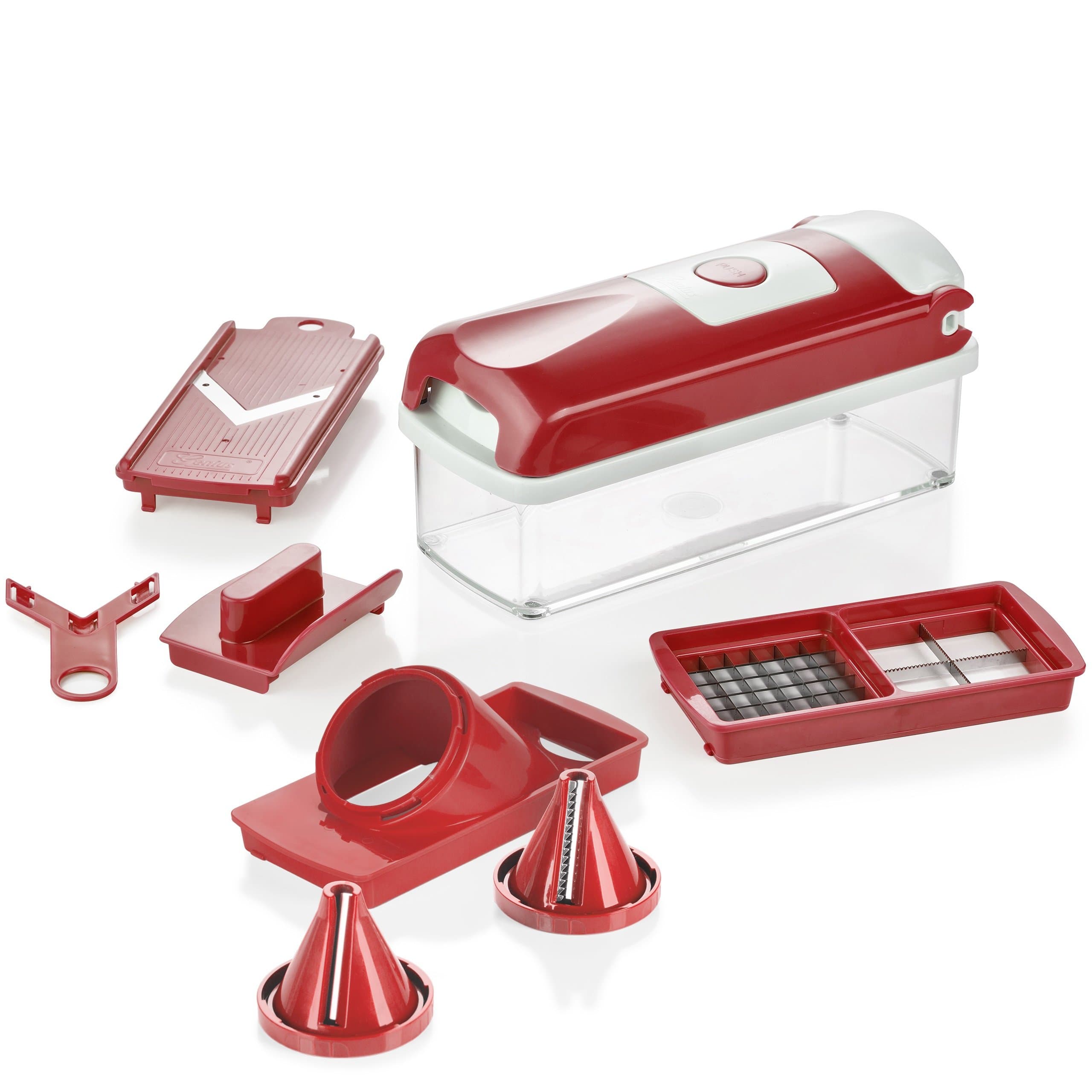 Plus Compact by Genius | 8 pieces | Fruit vegetable slicer | Food-Chopper PRO| Mandoline | Kitchen-Cutter Dicer | Stainless Steel |Spiralizer | Spiral Slicer | As seen on TV