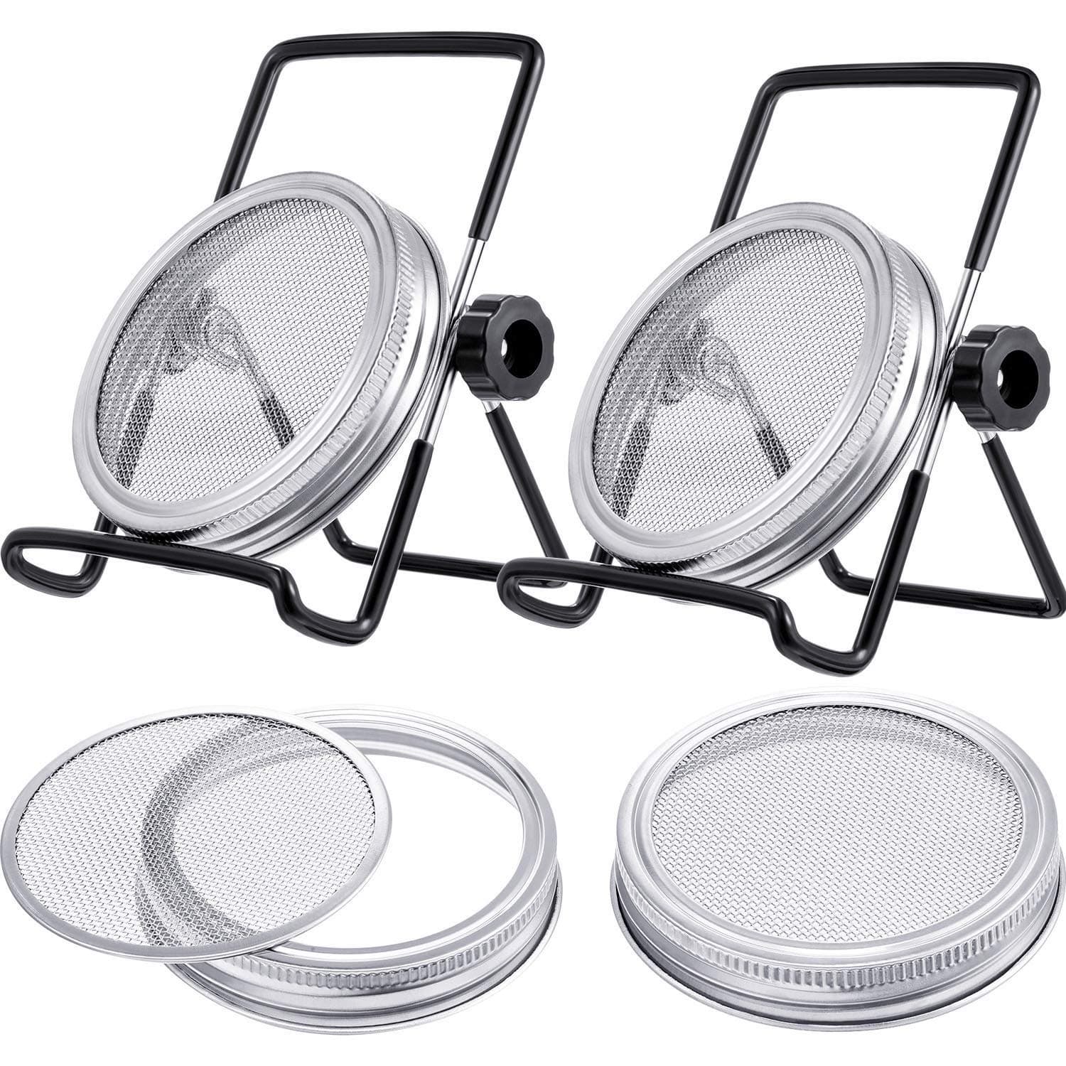 2 Pcs Stainless Steel Sprouting Jar Lids with 2 Pcs Stainless Steel Sprouting Stands for Wide Mouth Mason Jar(Jar Not Included)