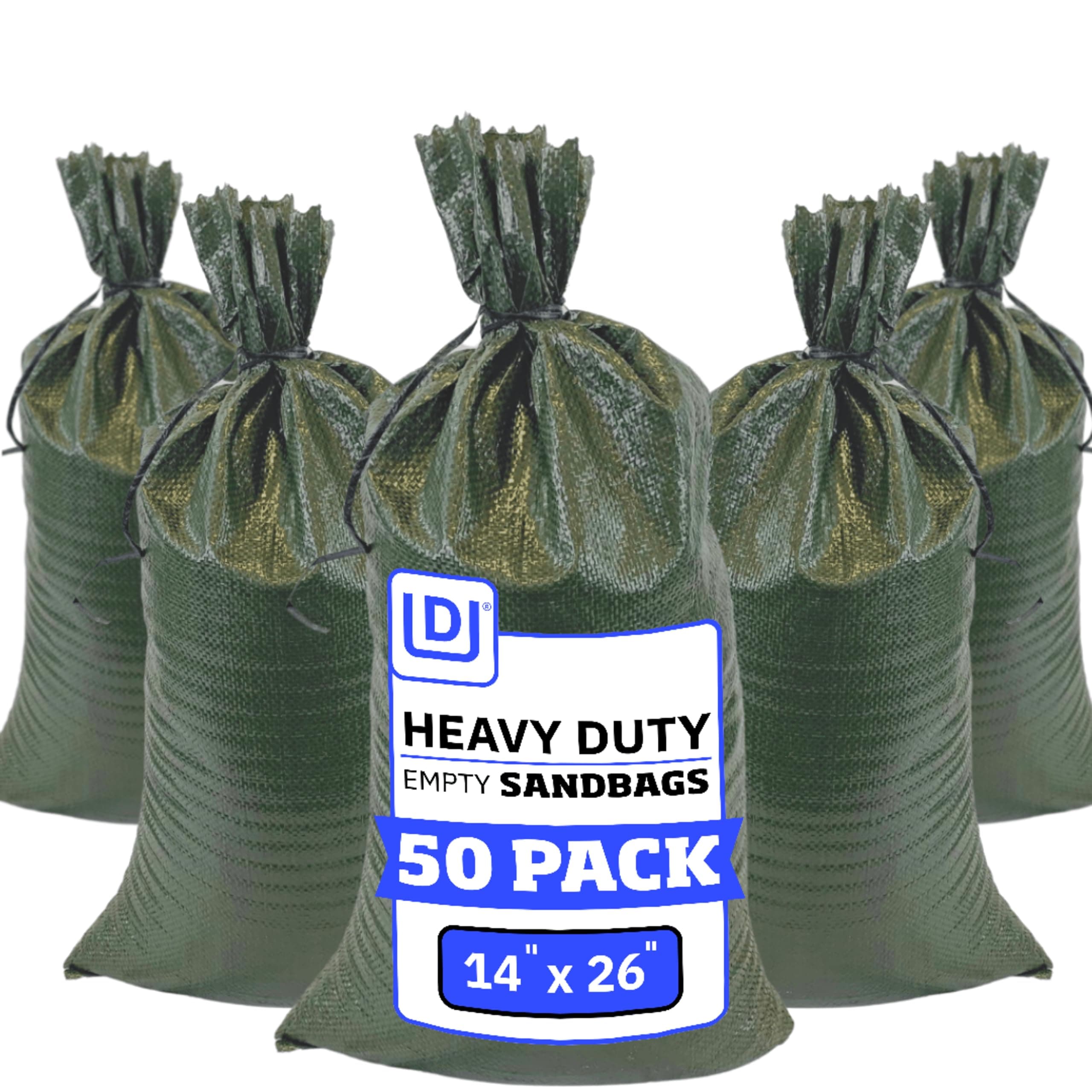 DURASACK Heavy Duty Sand Bags with Tie Strings Empty Woven Polypropylene Sand-Bags for Flood Control with 1600 Hours of UV Protection, 50 lbs Capacity, 14x26 inches, Green, Pack of 50