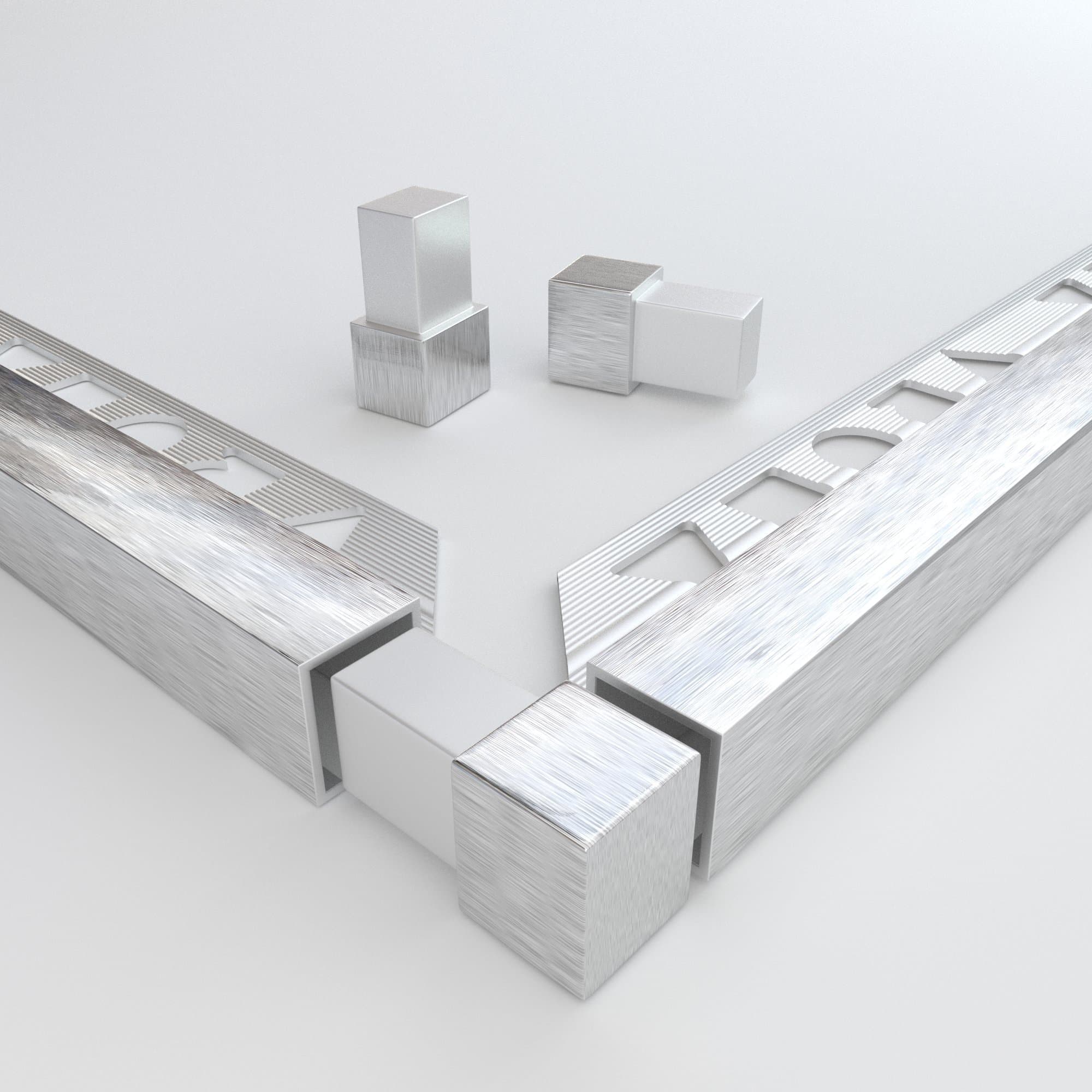 Vroma Tile Trim Corner Blocks Light Brushed Chome 10mm, 12mm Pack of 2 (10mm)