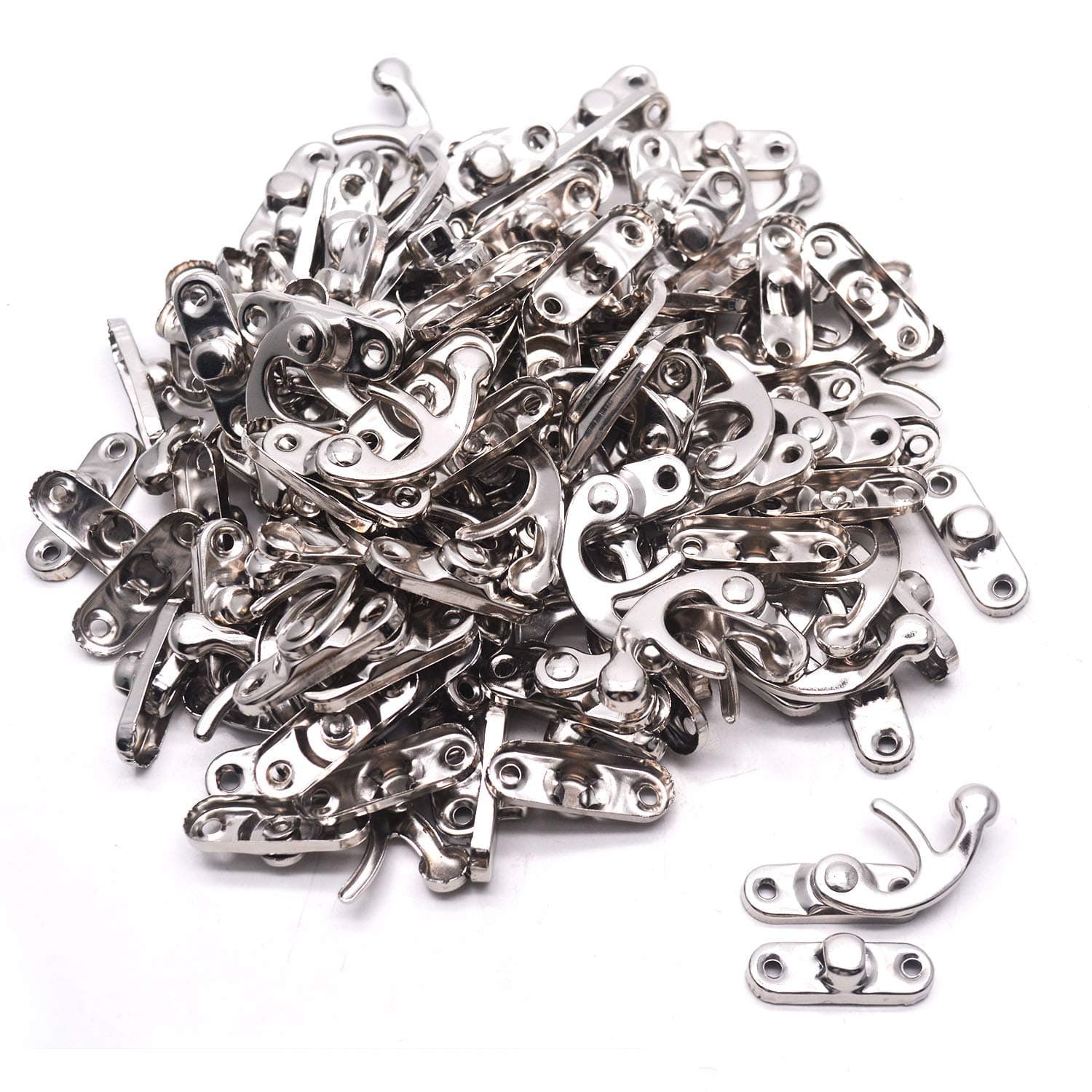 Tulead Silver Hook Latch Left Latch Buckle 1.3"x1.1"x0.3" Iron Swing Clasp Decorative Box Clasp Buckle Latch Clasp with Screws Pack of 50