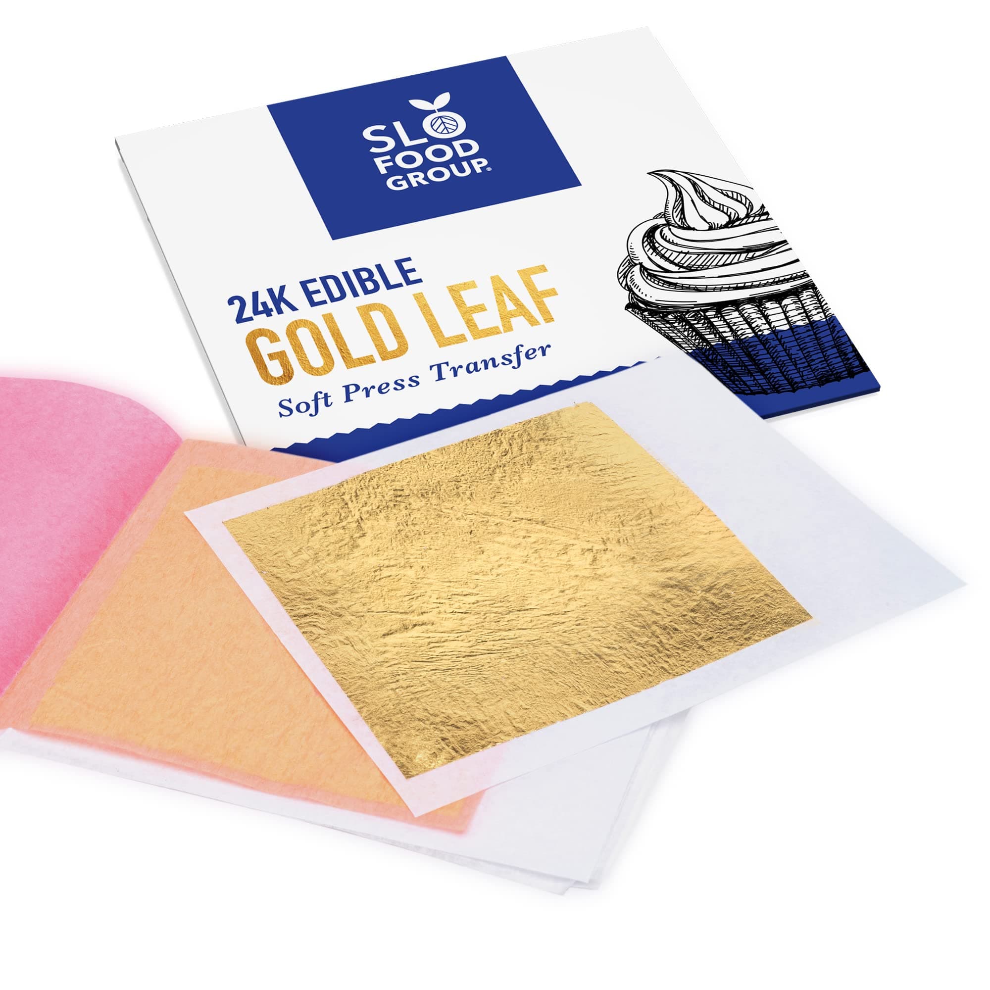 Slofoodgroup24 Karat Edible Gold Leaf (10 Soft Press Transfer Sheets of Gold Leaf per Book) 3.15 in x 3.15in Lightly Attached Transfer Leaf Sheets