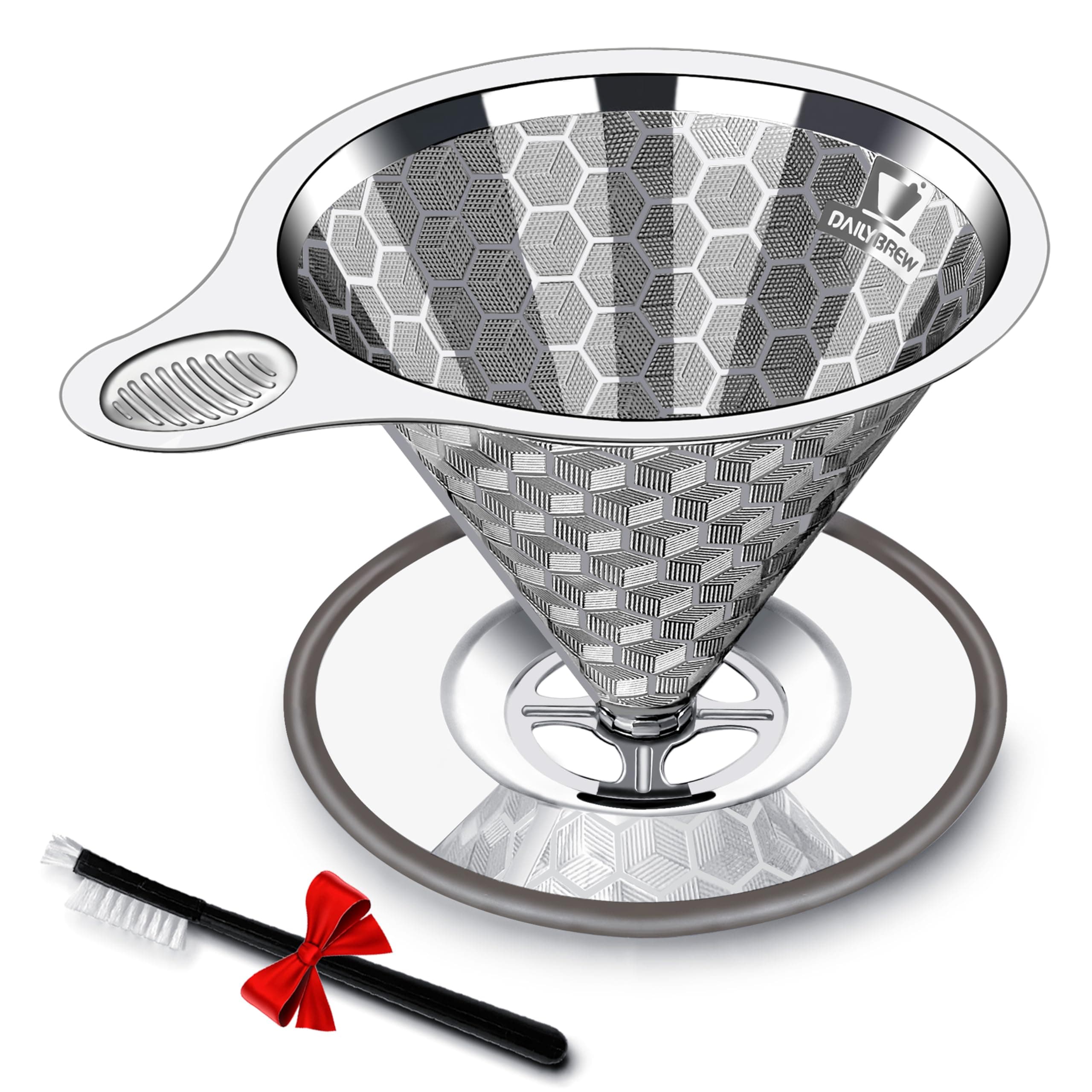 Pour Over Coffee Dripper, 3 Layer Stainless Steel Pour Over Coffee Dripper, Portable Coffee Maker with Removable Cup Stand, 2-4 Cup Paperless Reusable Coffee Filter Non Plastic