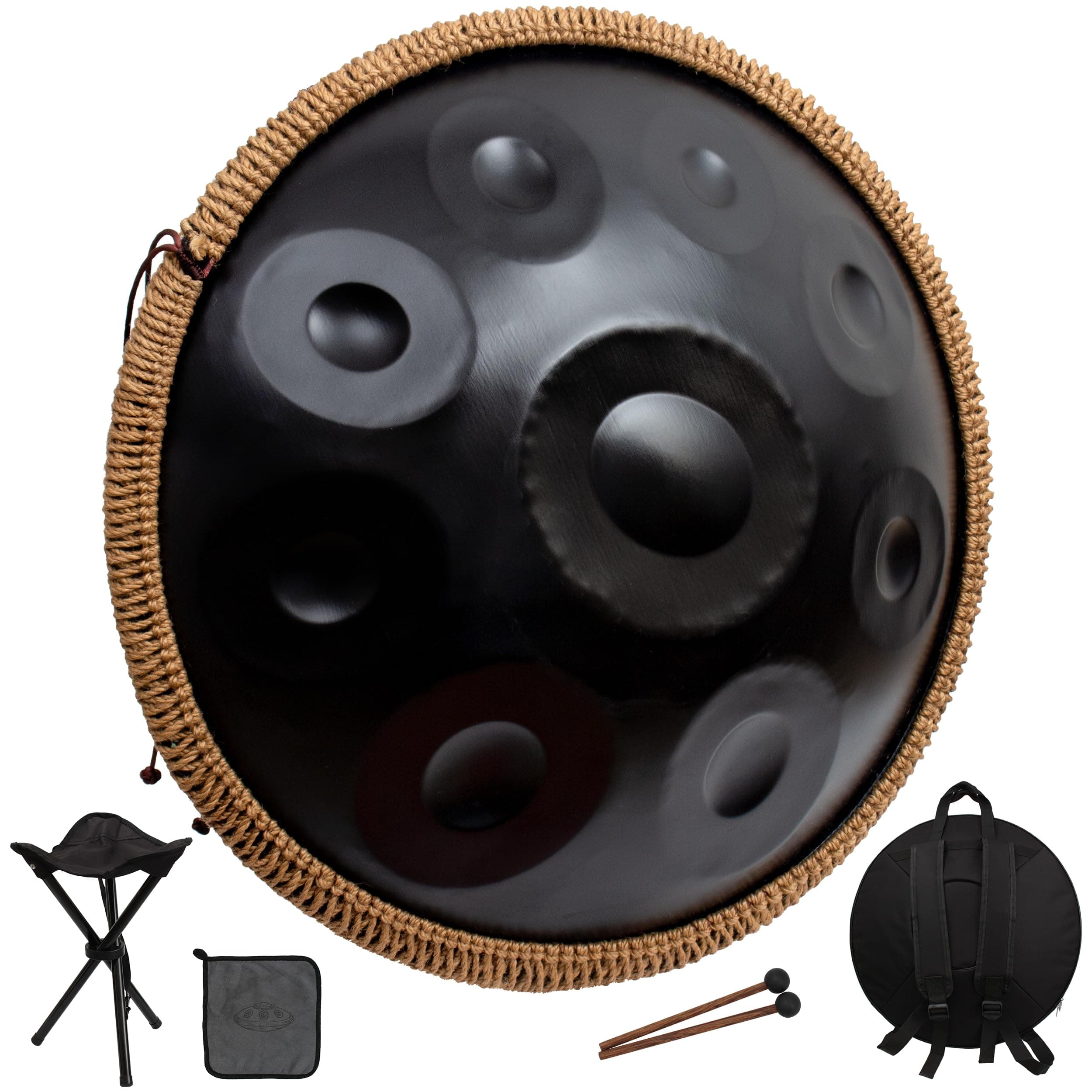 Handpan Drum for Beginners, 22 Inch D Minor Kurd 9 Notes - 440Hz Hand Drum Set,Hand Pan,Handpan Instrument (Black)