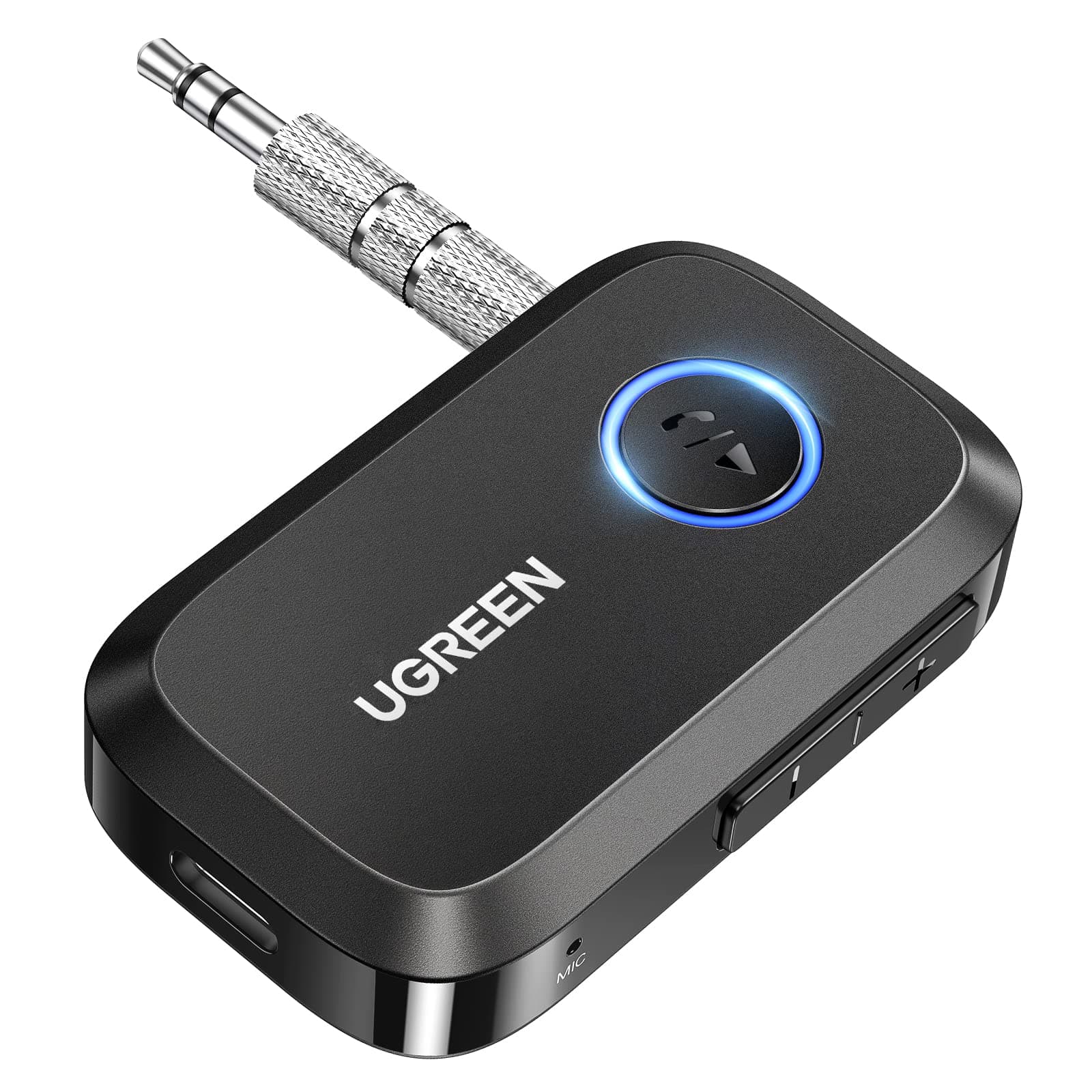 UGREEN Aux Bluetooth 5.4 Adapter for Car, Bluetooth Receiver for Car/Home Stereo/Speaker/Wired Headphones, Handsfree Call, Dual Device Connection, 15 Hour Playtime