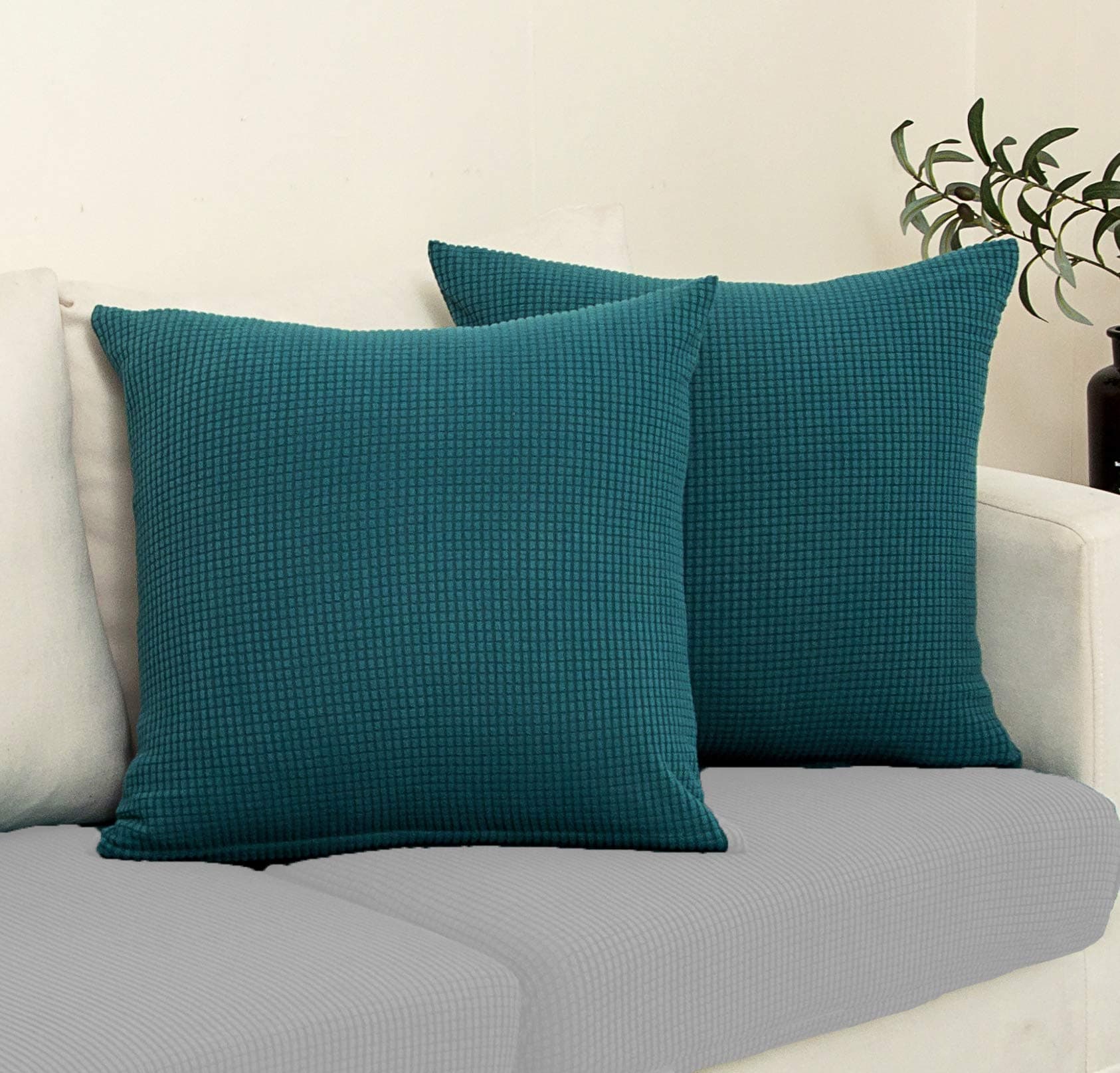 Argstar 2 Pack Decorative Throw Pillow Covers Jacquard Pillowcase Soft Cushion Cases for Bedroom Sofa Car 18" x 18", Cyan