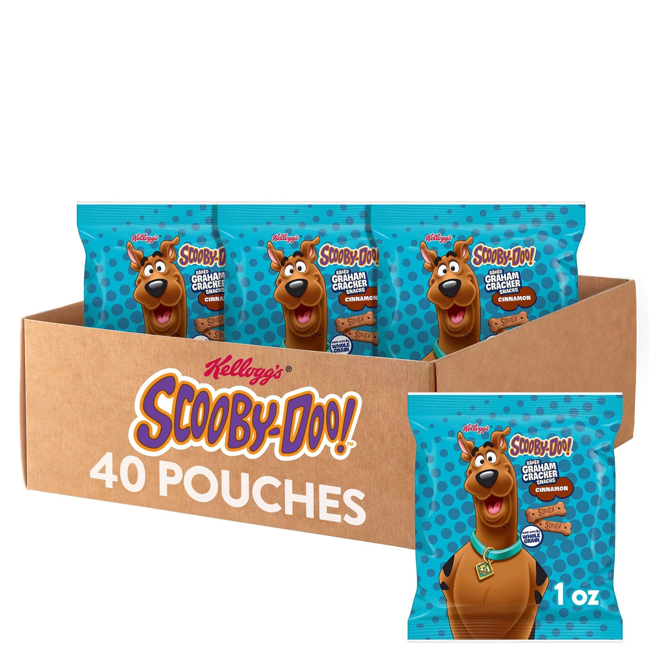 - Kellogg's Scooby-Doo! Graham Cracker Snacks, Cinnamon, Made with Whole Grain, (1 Oz Bag), 40 Bags