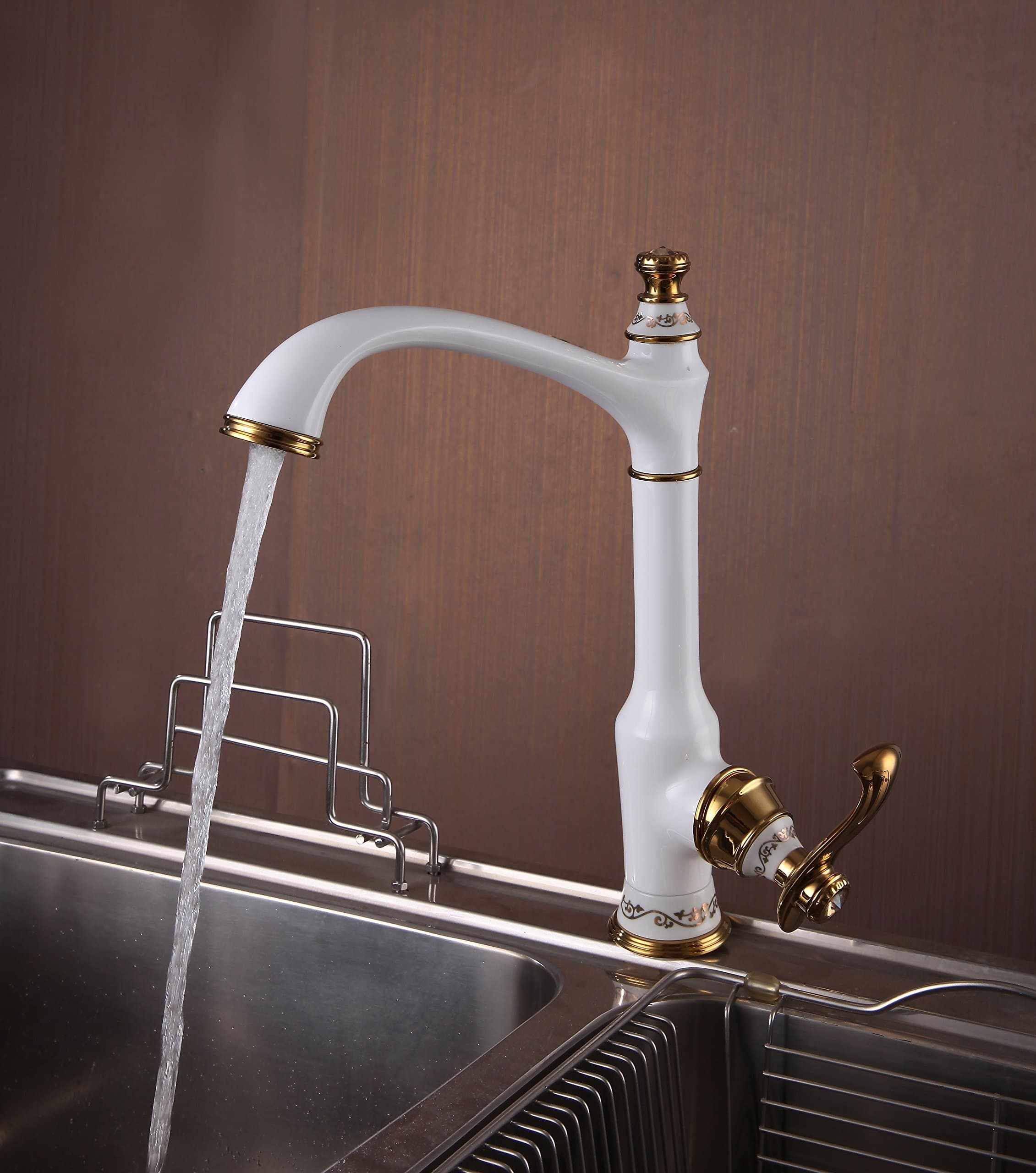 360 Degrees Kitchen Faucet Single Hole,Material Brass White Paint And Ti-PVD
