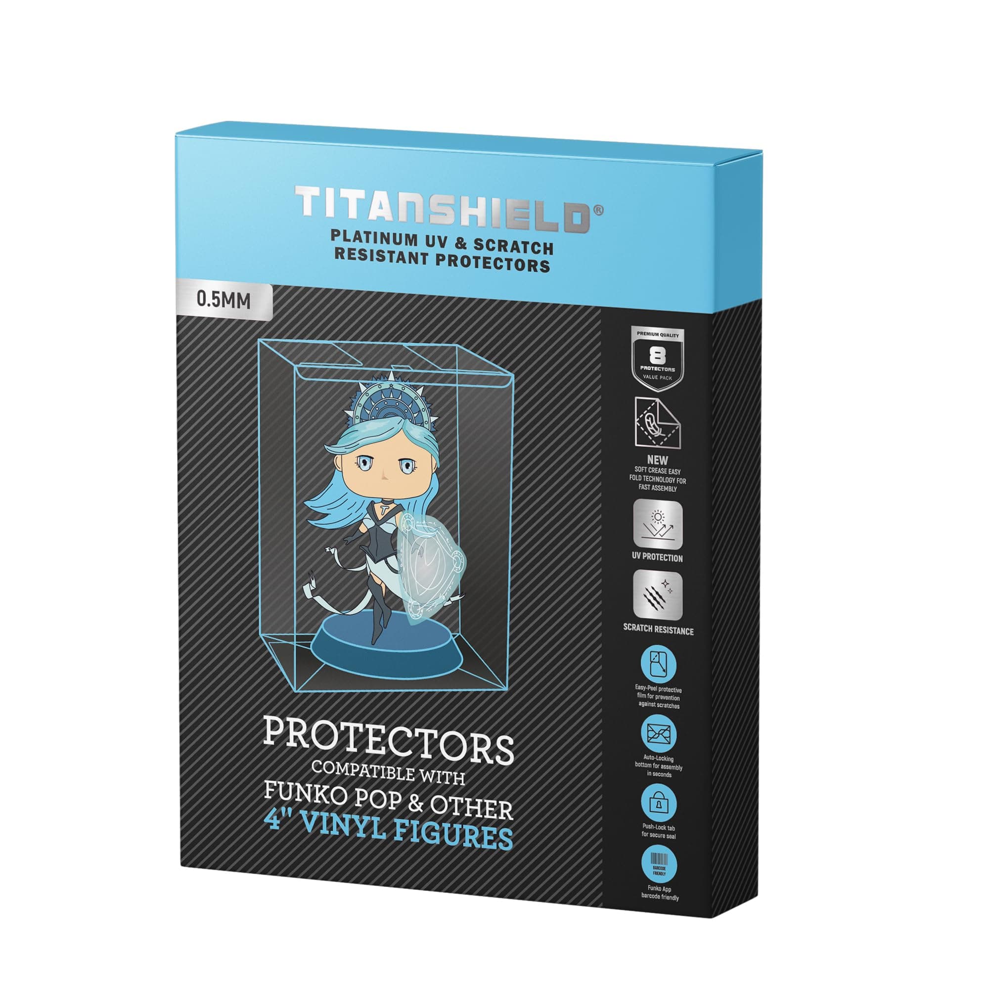0.5mm Platinum UV and Scratch Resistant Pop Protectors Sleeve Case Compatible with Funko - 4" Inch Pop! Vinyl Figures (8 Count)