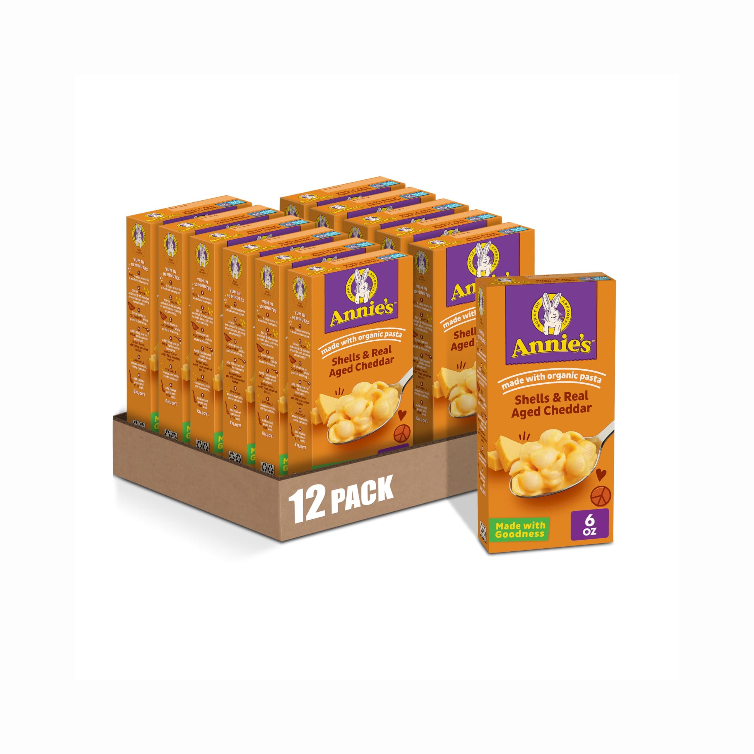Annie's Shells and Real Aged Cheddar, Made with Organic Pasta and Real Cheese, 6 oz (Pack of 12)
