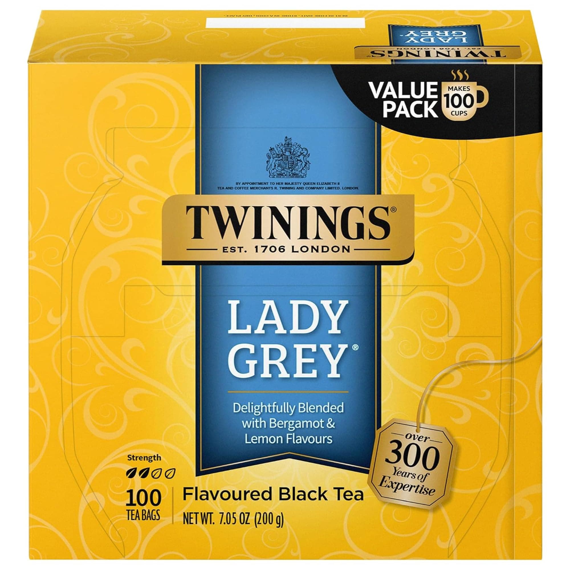 Lady Grey Black Tea Individually Wrapped Bags, 100 Count (Pack of 1), Orange Peel & Lemon Peel, Fresh and Uplifting, Caffeinated, Enjoy Hot or Iced, 100 Teabags