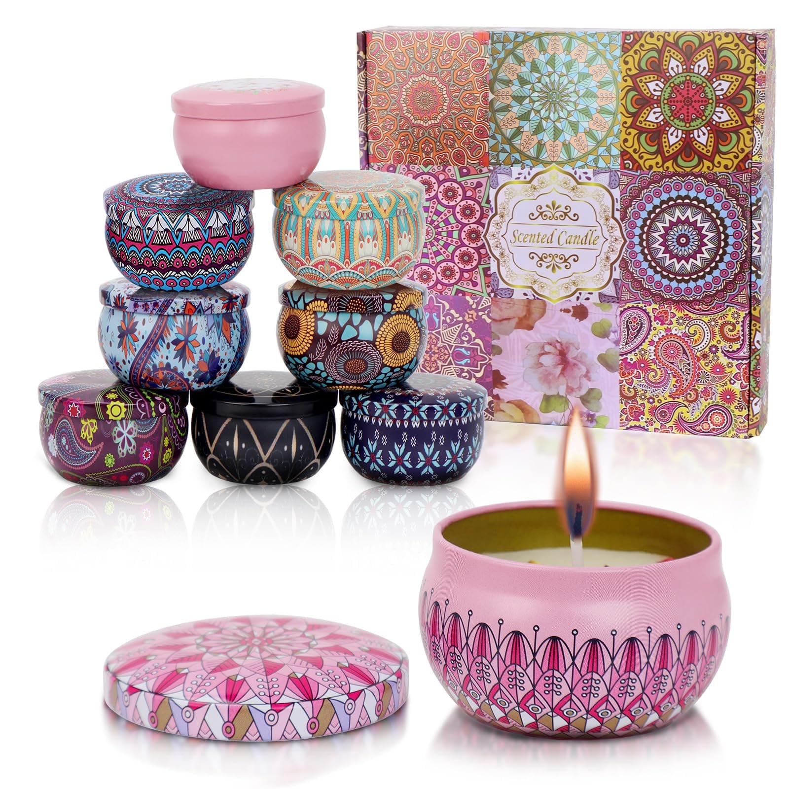 SKY-TOUCH Scented Candles Gift Set,9 pack Natural Soy Wax Jar Candle,Long Lasting Portable Aromatherapy Candle for Bath Yoga Sleep Festival Wedding Party Gifts,Stress Relief Gifts for Women