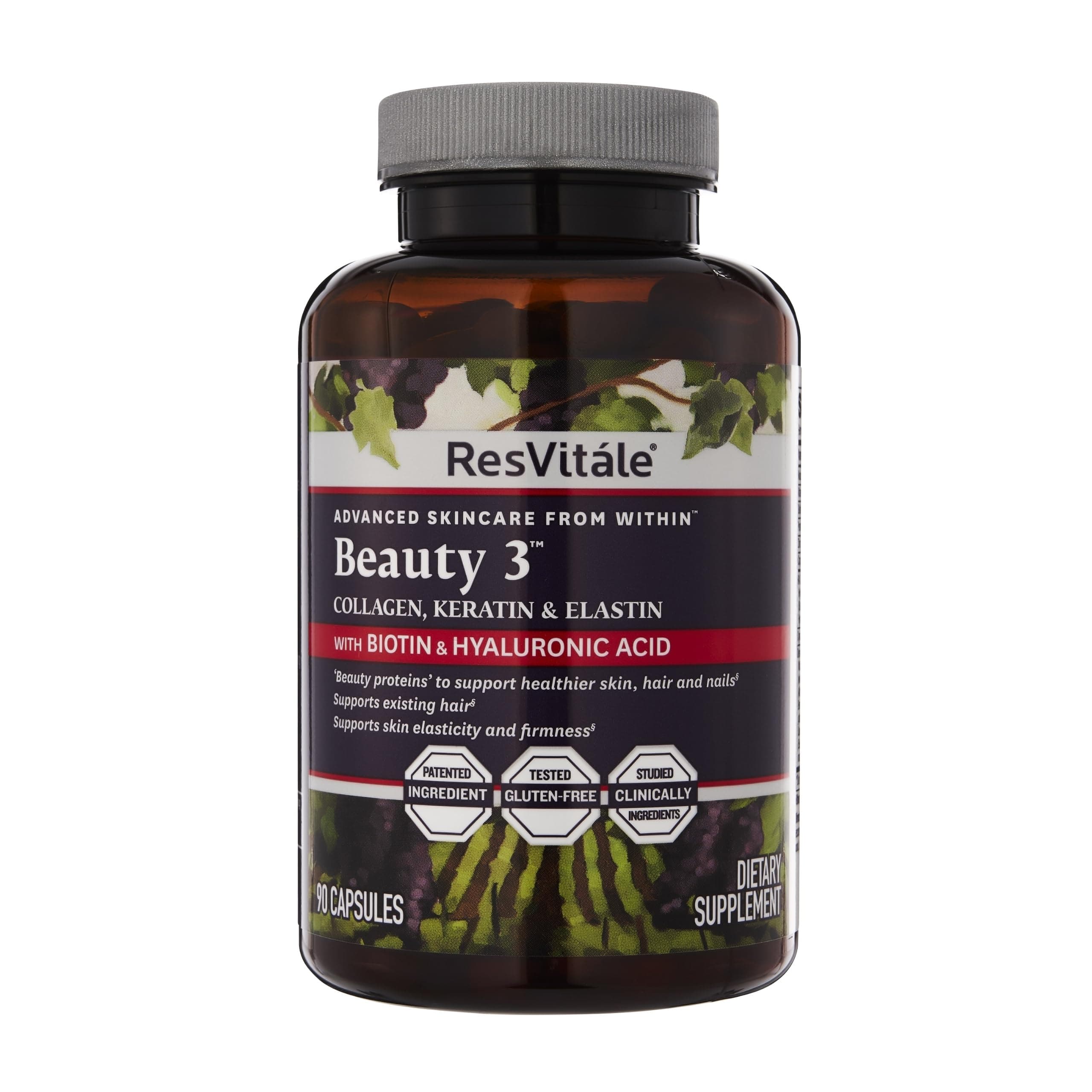 ResVitále Beauty 3 - Skin Care Supplement with Collagen, Keratin & Elastin - 90 Capsules