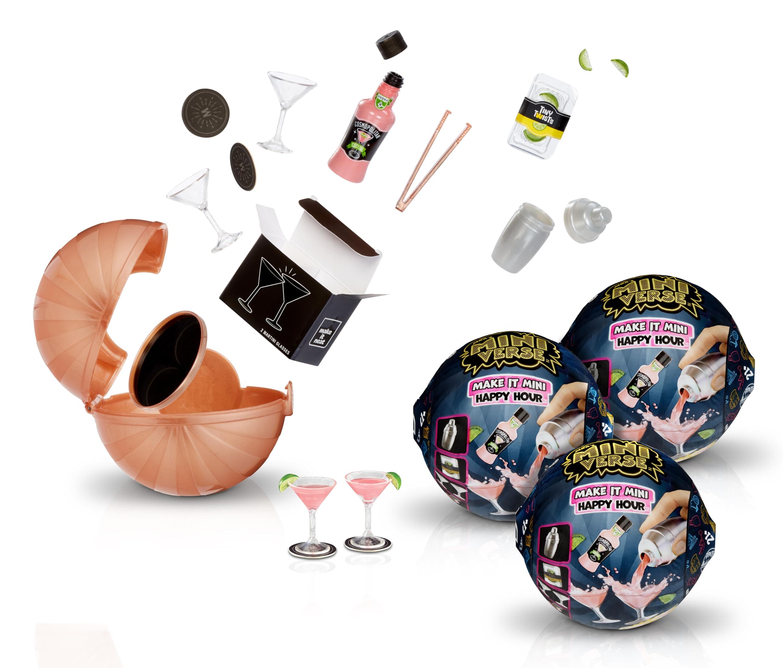 MGA's Miniverse Make It Mini Happy Hour Mini Collectibles, Blind Packaging, DIY, Resin Play, Replica Cocktails, NOT Edible, Collectors, 21+ (3-Pack)