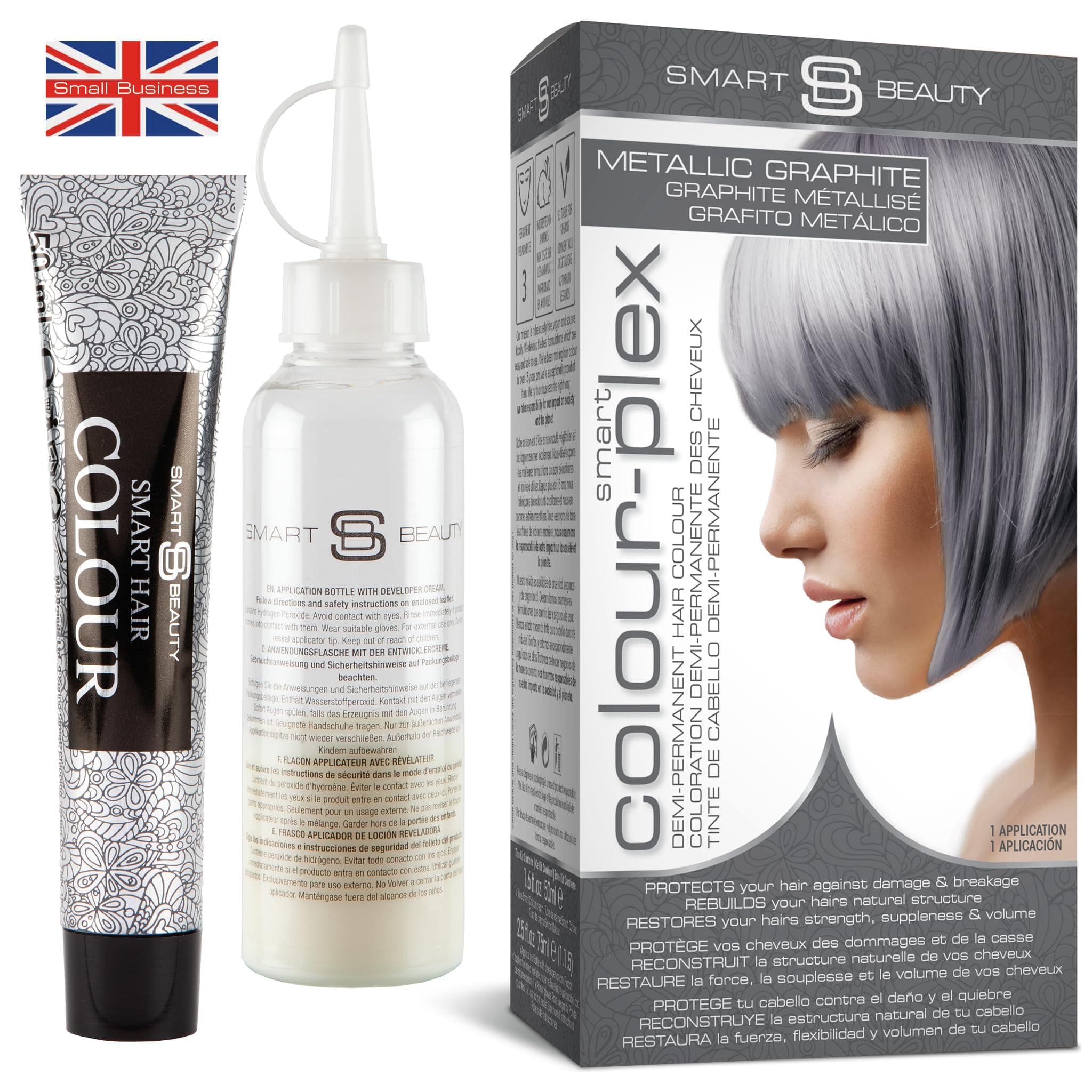Metallic Graphite Grey Hair Dye Demi-Permanent, Grey Toner for Bleached Hair, Anti-Breakage Plex Hair Care, Vegan Hair Dye & Cruelty-Free, Grey Coverage, Silver Grey Hair Colour by Smart Beauty