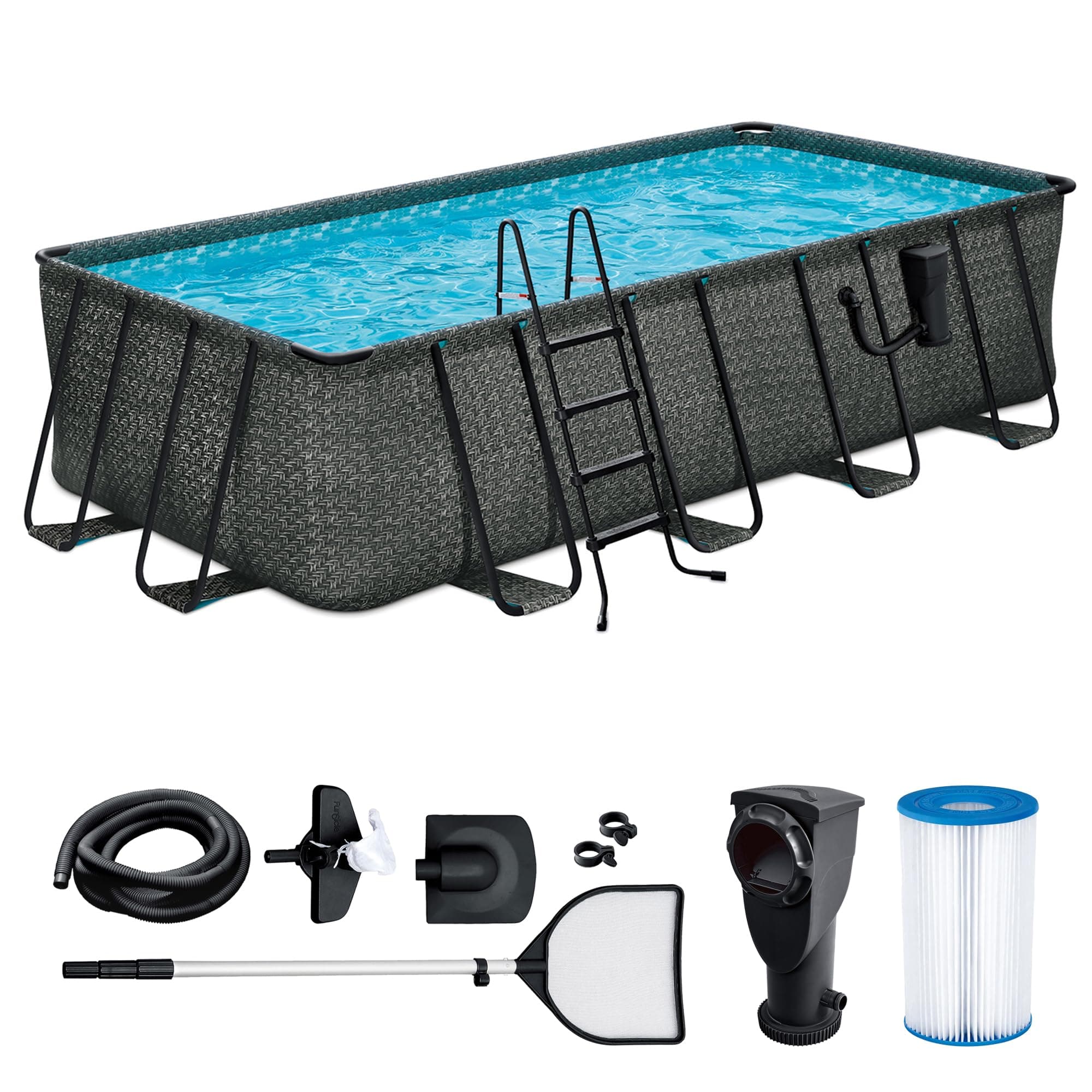 Funsicle 18ft x 9ft x 52in Oasis Designer Rectangular Lap Pool, Dark Herringbone