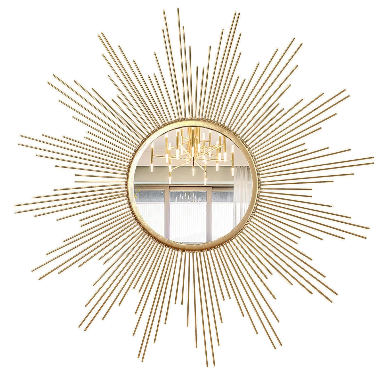 Cityelf 24'' Large Gold Sunburst Wall Mirror Boho Home Decor Round Wall Art Mirror for Living Room/Bedroom/Bathroom/Entryway