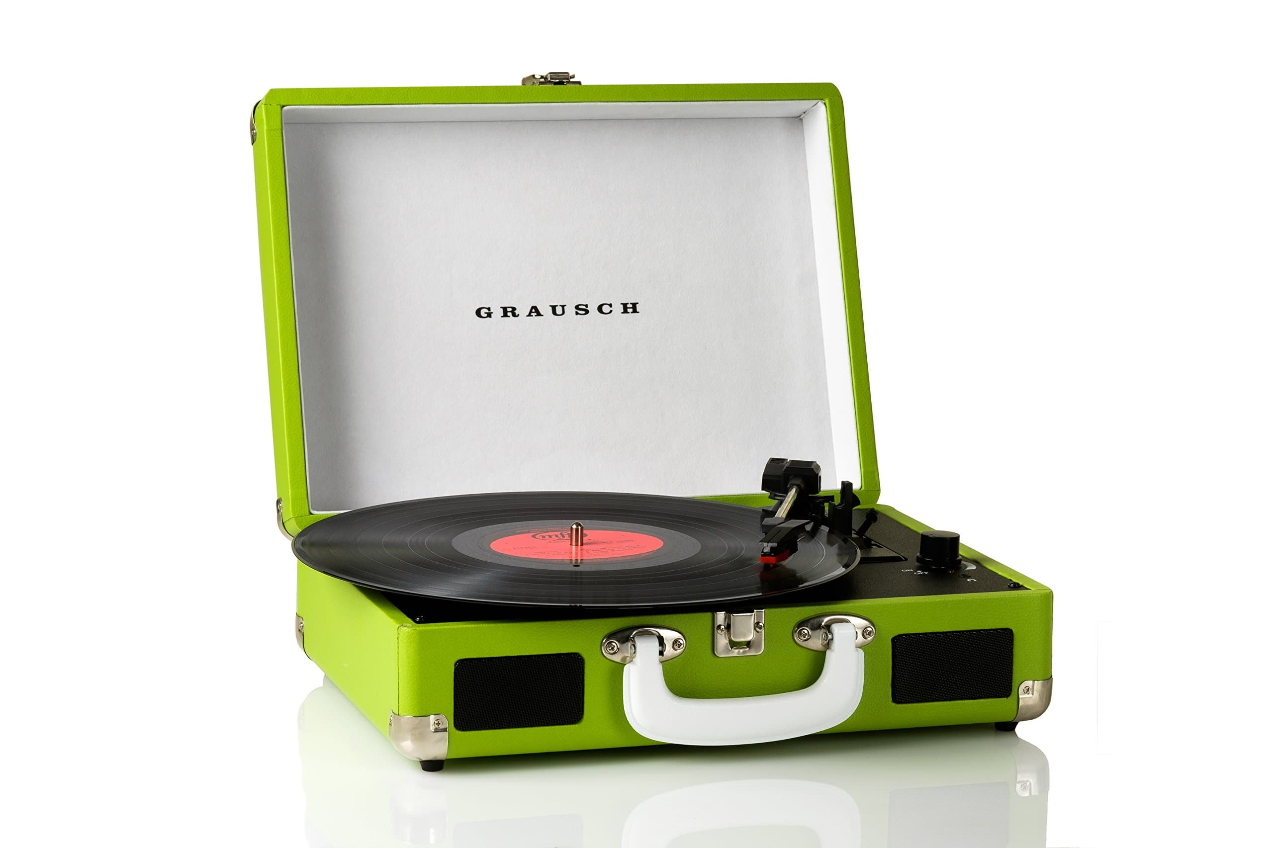 RPS101 Briefcase Style Three-Speed Portable Vinyl Turntable Record Player with Built-In Stereo Speakers (Green)