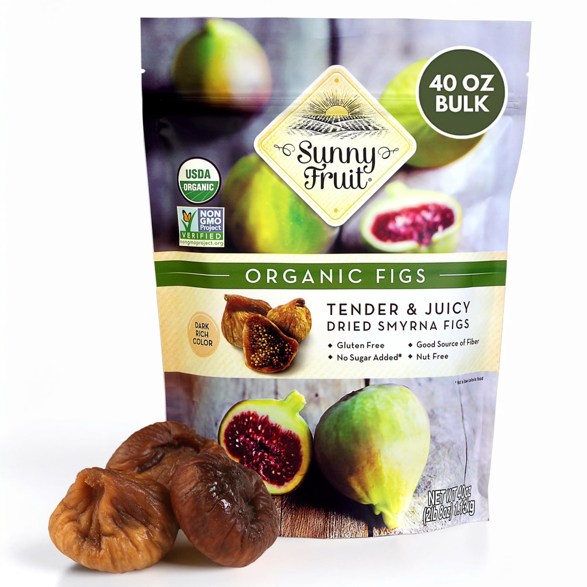 SUNNY FRUIT Soft Organic Dried Turkish Figs, Bulk Bag 2.5 Pound, Healthy Sweet Snack, Organic, Non-GMO, Vegan, Halal, Kosher, No Preservatives, No Added Sugar