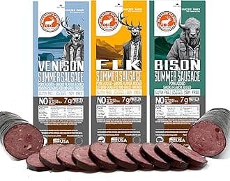 PEARSON RANCH Wild Game Summer Sausage Sampler - Elk, Bison, Venison, Summer Sausage Gift Set, Exotic Meat Gift Set For Men, Gluten-Free, MSG-Free, No Added Nitrites, Charcuterie Meat Gourmet Sausage