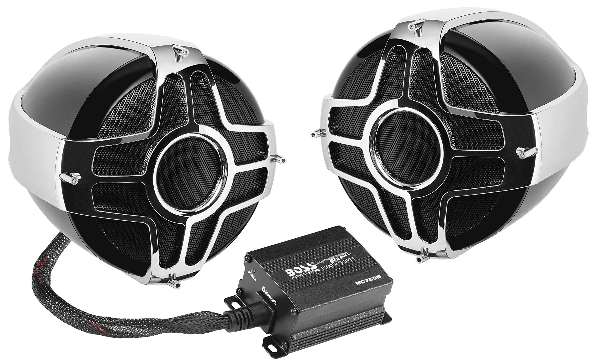 BOSS Audio Systems MC750B Motorcycle / ATV Speaker System - Bluetooth, Weatherproof, 4 Inch Speakers, 2 Channel Amplifier, Volume Control, Ideal With ATV’s, Motorcycle’s and 12 all Volt Vehicles