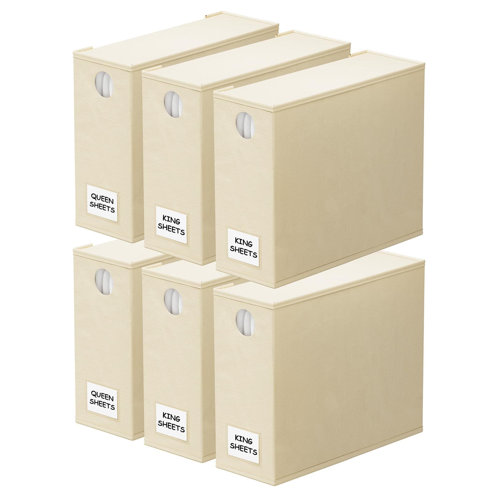 SpaceAid 6 Pack Bed Sheet Organizers and Storage, Foldable Sheet Organizer for Linen Closet, Sheets Set Folder Keeper with Window XL (Queen & King Size) Bedding Container (Beige, 6 Pack)