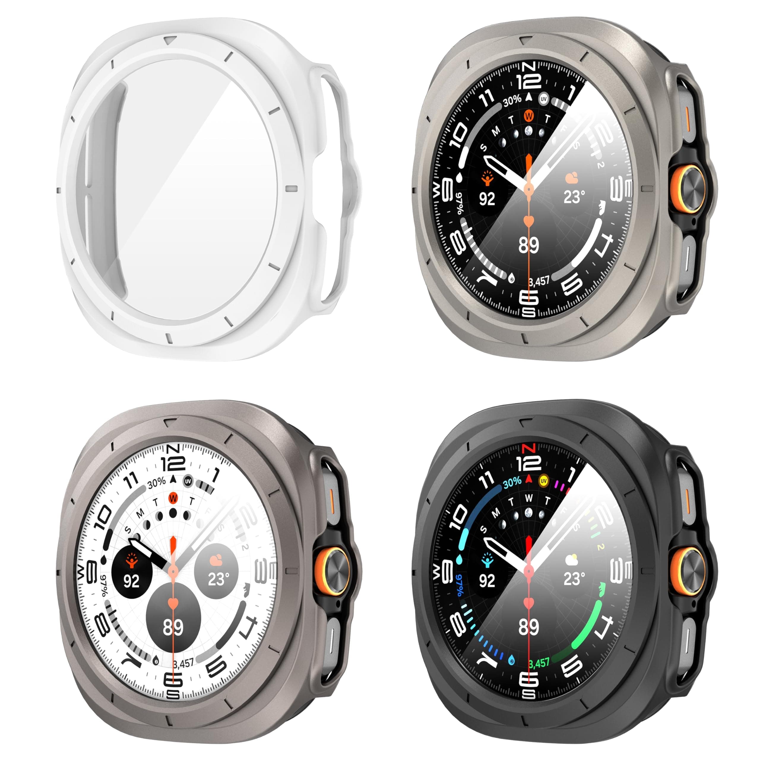 Diruite 4-Pack Case for Samsung Galaxy Watch Ultra 47mm Tempered Glass Screen Protector,Ultra Thin HD Tempered Glass Scratch Resistant PC Protective Cover for Samsung Galaxy Watch Ultra 47mm Case