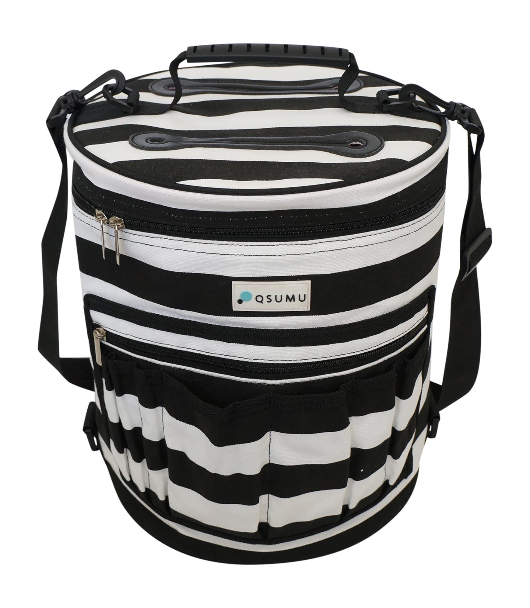 Yarn Organizer Bag for Knitting and Crochet, Storage Tote for Projects and Yarn with Removable Divider, Black and White Stripes