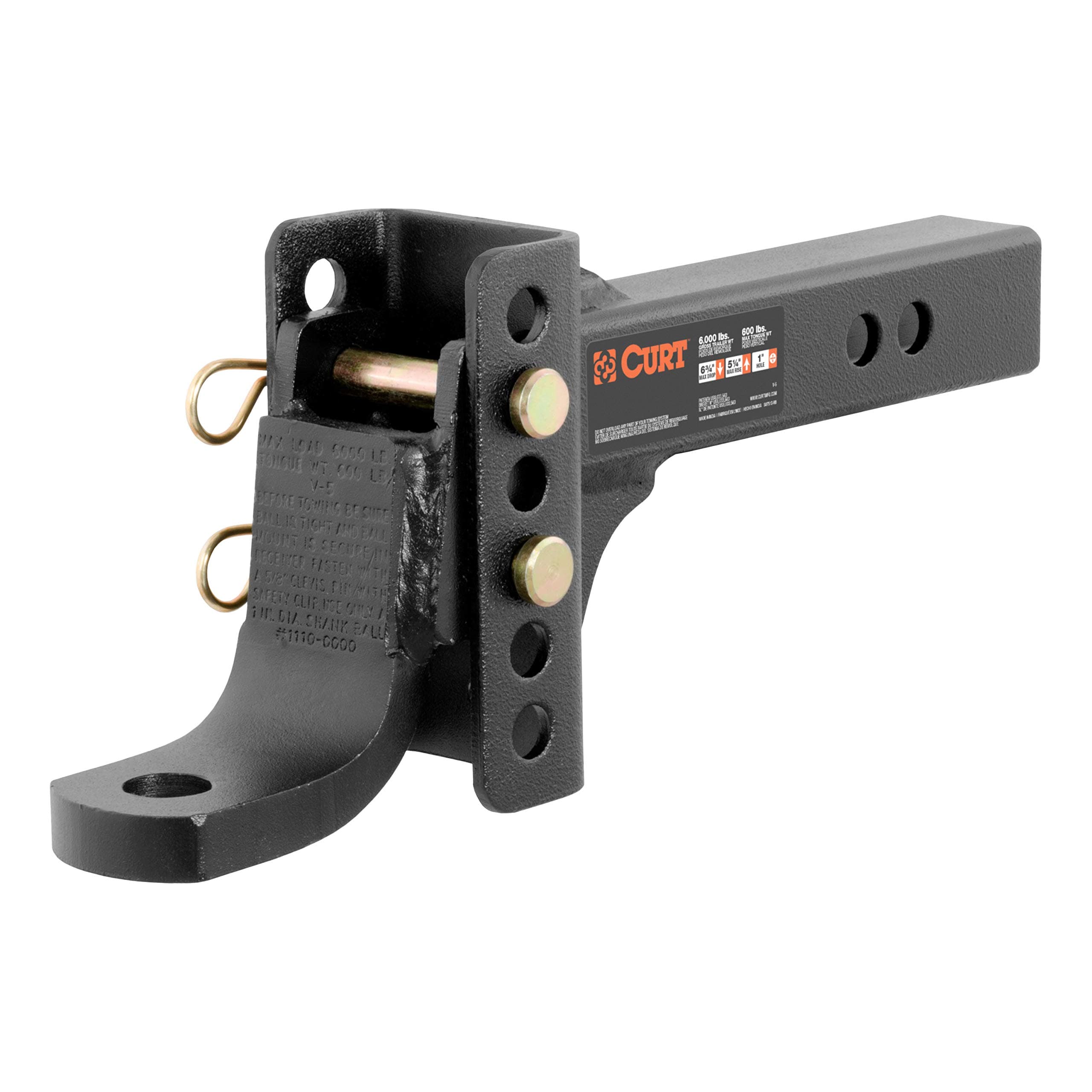 45901 Adjustable Trailer Hitch Ball Mount, 2-Inch Receiver, 6-3/4-Inch Drop, 1-Inch Hole, 6,000 lbs, CARBIDE BLACK POWDER COAT