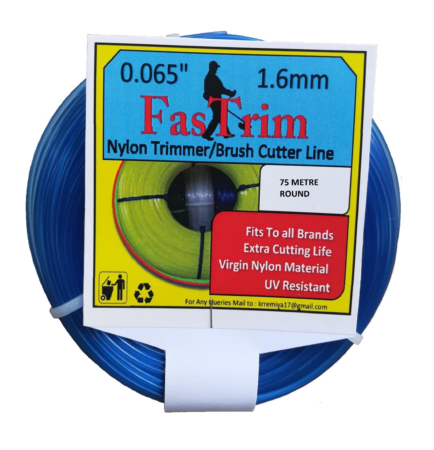 Plastic Round/Grass Cutter/Nylon Trimmer line; 1.6 mm (0.065 Inch) 75 m; Blue