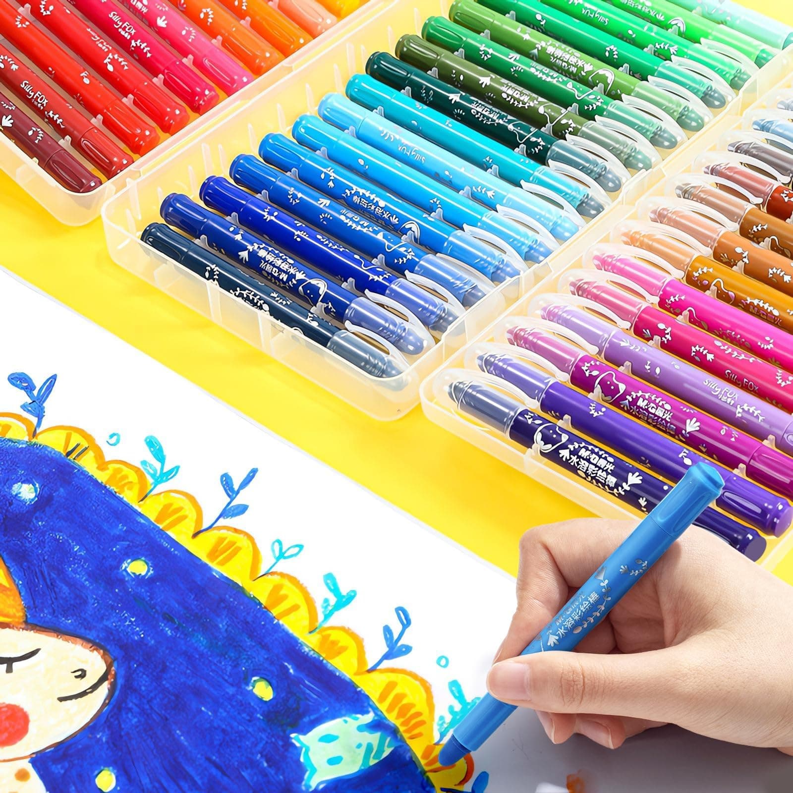 M&G Washable Tempera Paint Sticks, 48 colors Solid Tempera Paint Set with 1 paint brush for artists, Super Quick Drying, Works Great on Paper Wood Glass Ceramic Canvas