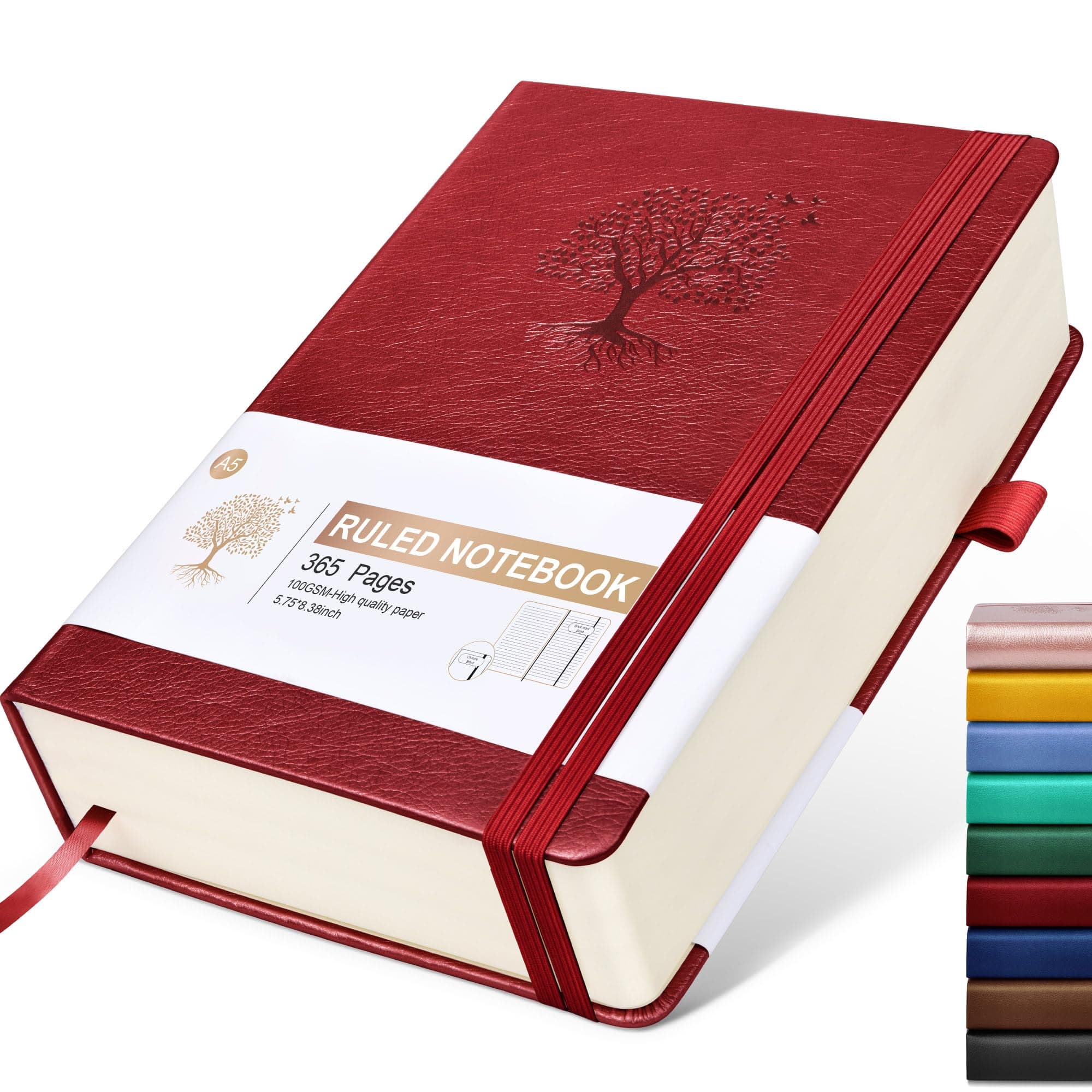 Lined Journal Notebook -365 Pages A5 Thick Journals for Writing Ruled Notebook, Hardcover Leather Journal for Women Men, Daily Notebook for Work, Note Taking, 100Gsm Lined Paper( 5.7'' X 8.3'' Wine)