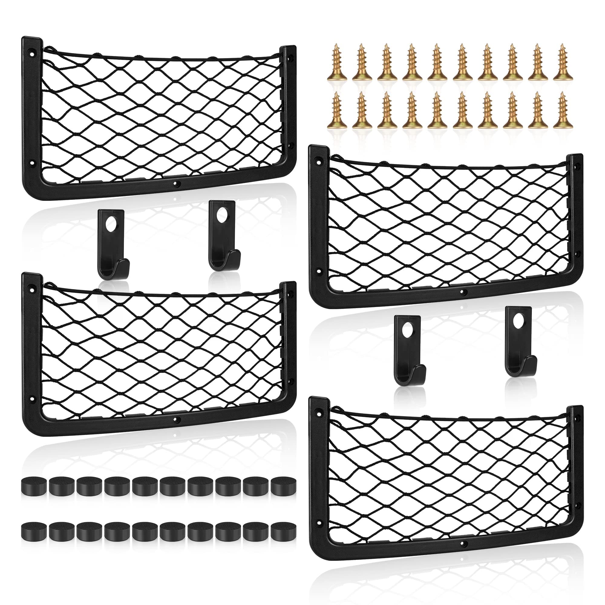 4 Pcs Storage Nets for Campervans, Elastic Trunk Storage Bag with Plastic frame,Van Motorhome Caravan Boat Car Storage Solutions Accessories for Storing Phone/Water Bottle/Toiletry