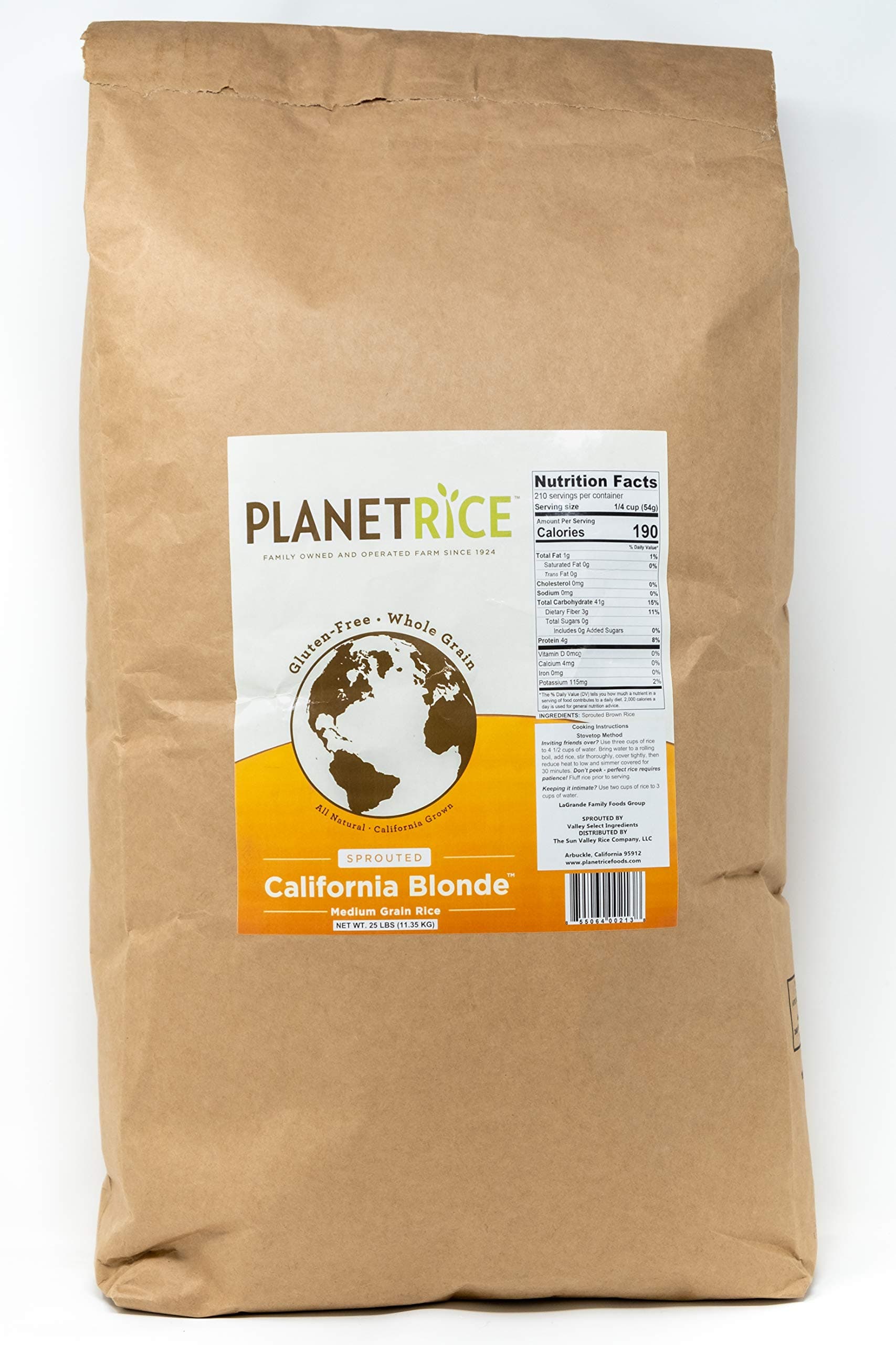- Planet Rice Bulk Sprouted Blonde Rice Bulk - Great for Cooking - Gaba Rice Gluten-Free, Non-GMO, Vegan, Paleo, with 64% more Fiber - Soft and Chewy Texture - 25 lbs