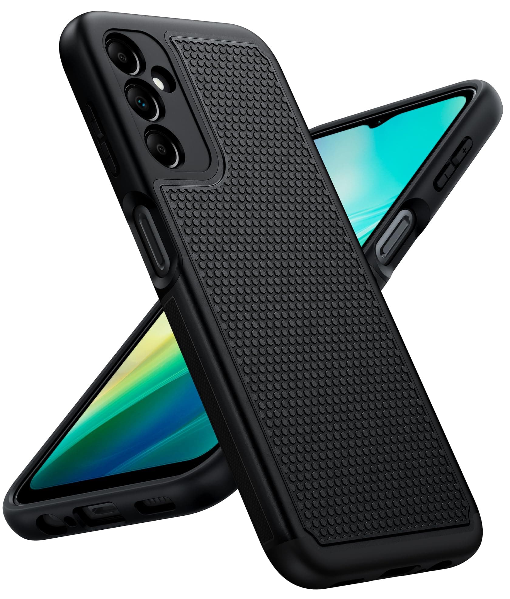 FNTCASE for Samsung A14 Phone Case: Dual Layer Shockproof Drop Protection Galaxy 4G/5G 360 Military Grade Protective Mobile Cover Rugged Matte Heavy Duty Slim TPU Aesthetic Black