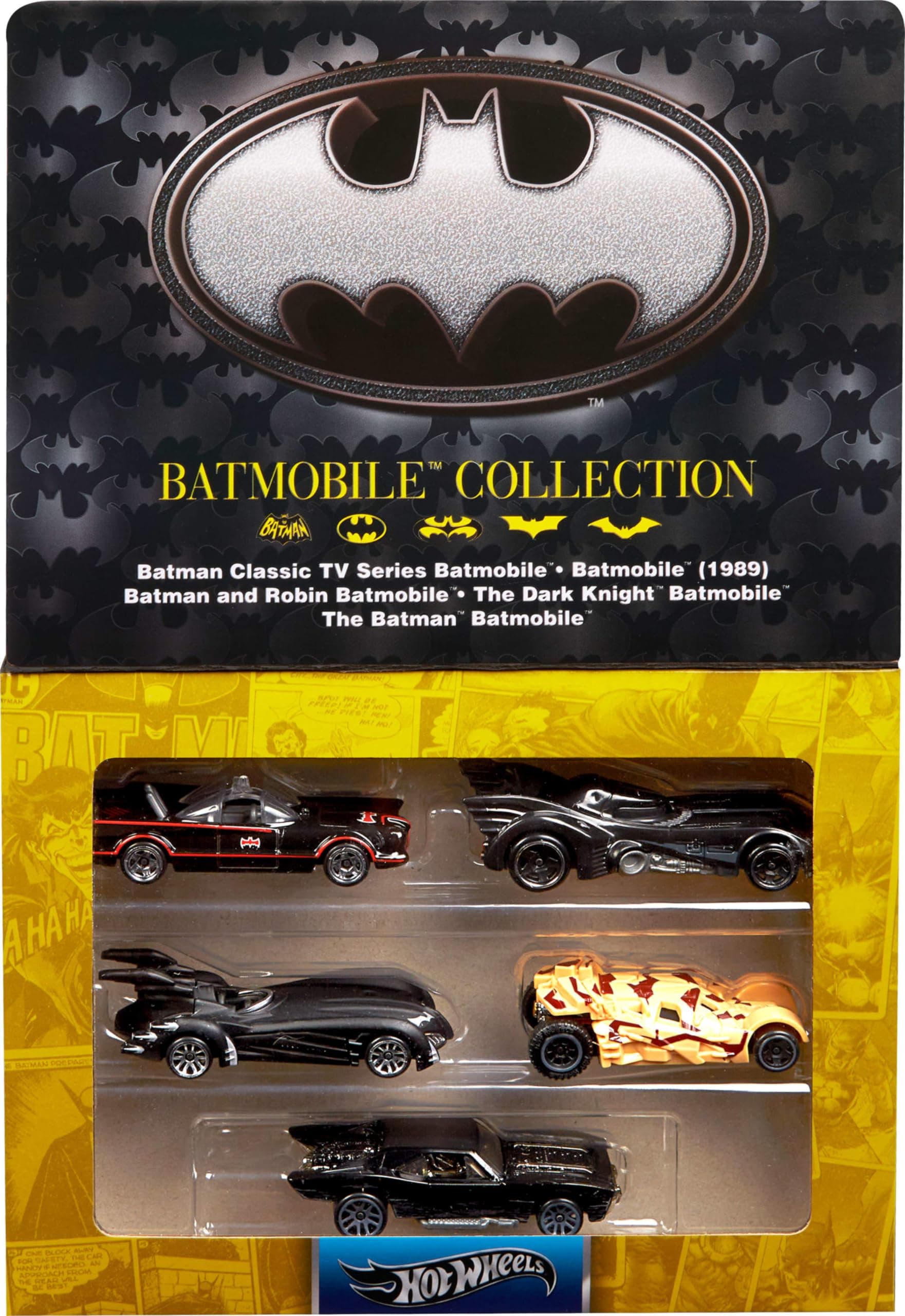 Batman 85th Anniversary Batmobile Pack 5 1:64 Scale Toy Cars from Different Movies with Commemorative Box, Collection Gift for Adults and Fans +3 Years, JBG93