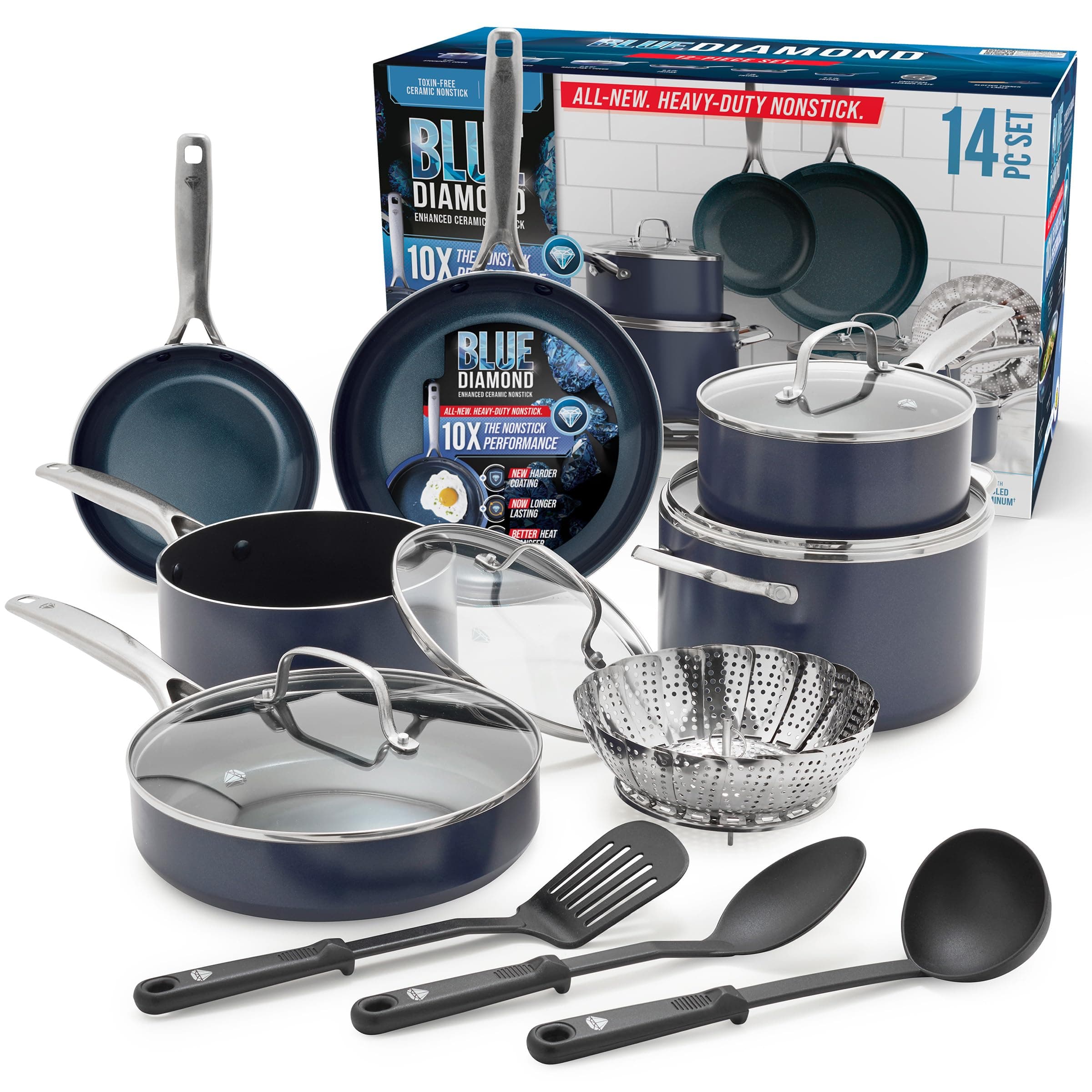 Blue Diamond Cookware Ceramic Nonstick Pots And Pans Set, 14 Piece