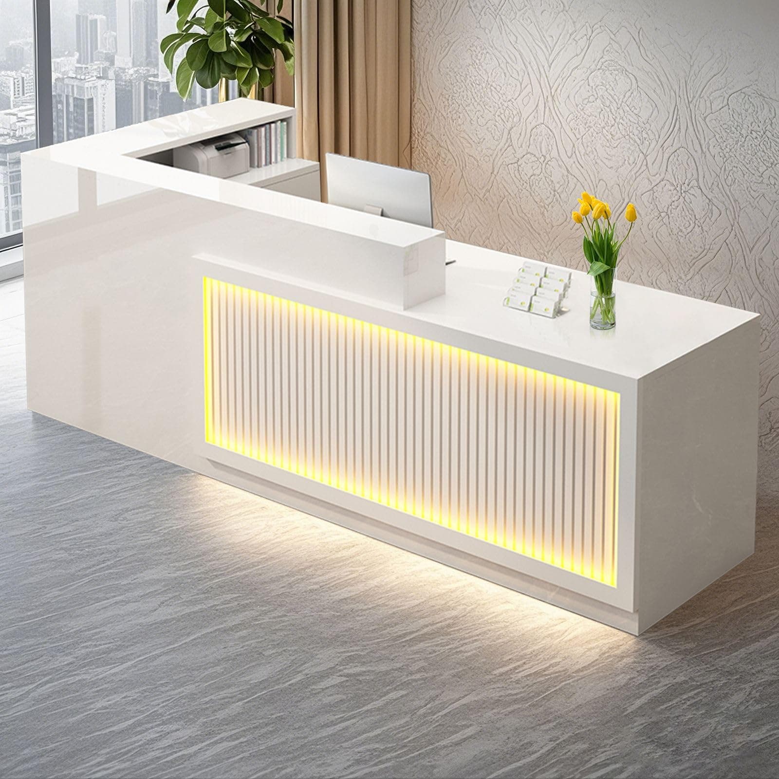 L Shaped Reception Desk, Solid Wood Front Desk with Counter & Lockable Drawers, Retail Checkout Customer Service Counter for Home Office Lobby Store,(E,63in-Right)