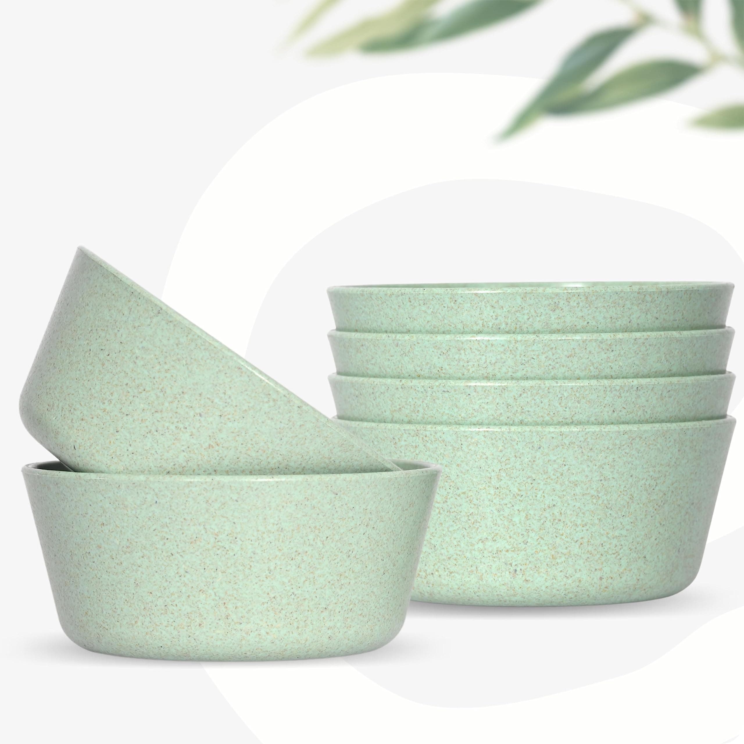 Eha Set of 6 Earth-Friendly Small Curry Bowls for Kitchen | 175 ml | Made with Bamboo Fibers & Rice Husk | Microwave Safe Bowl (Reheat Only) | for Hot & Cold Serving Bowl Set | Celeste| Green