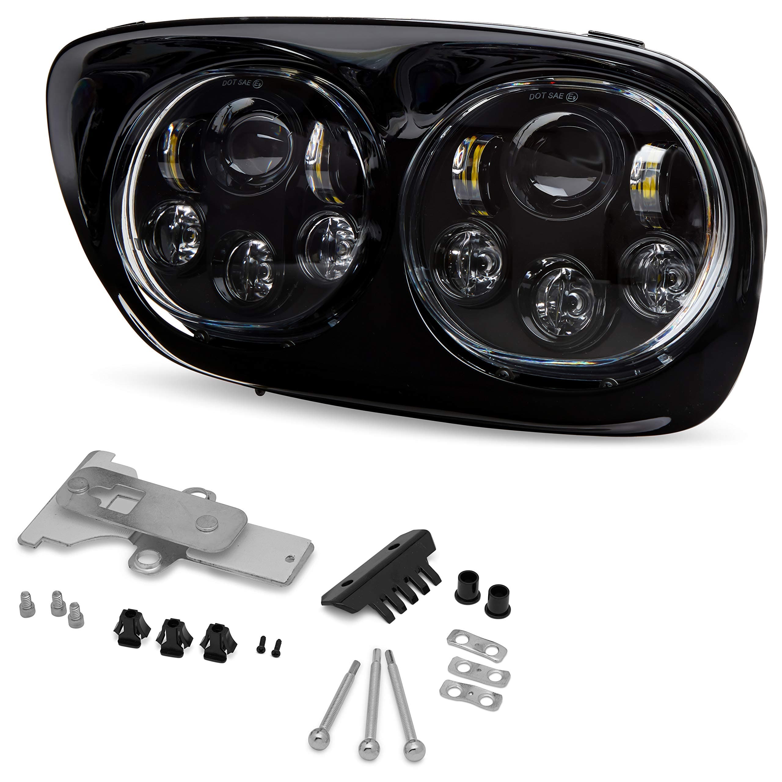 ANR 5-3/4" Black Motorcycle Projector Day Maker Dual LED Headlight for 2004-2013 Harley Davidson Road Glide - Comes with All Hardware and Black Plastic Shroud