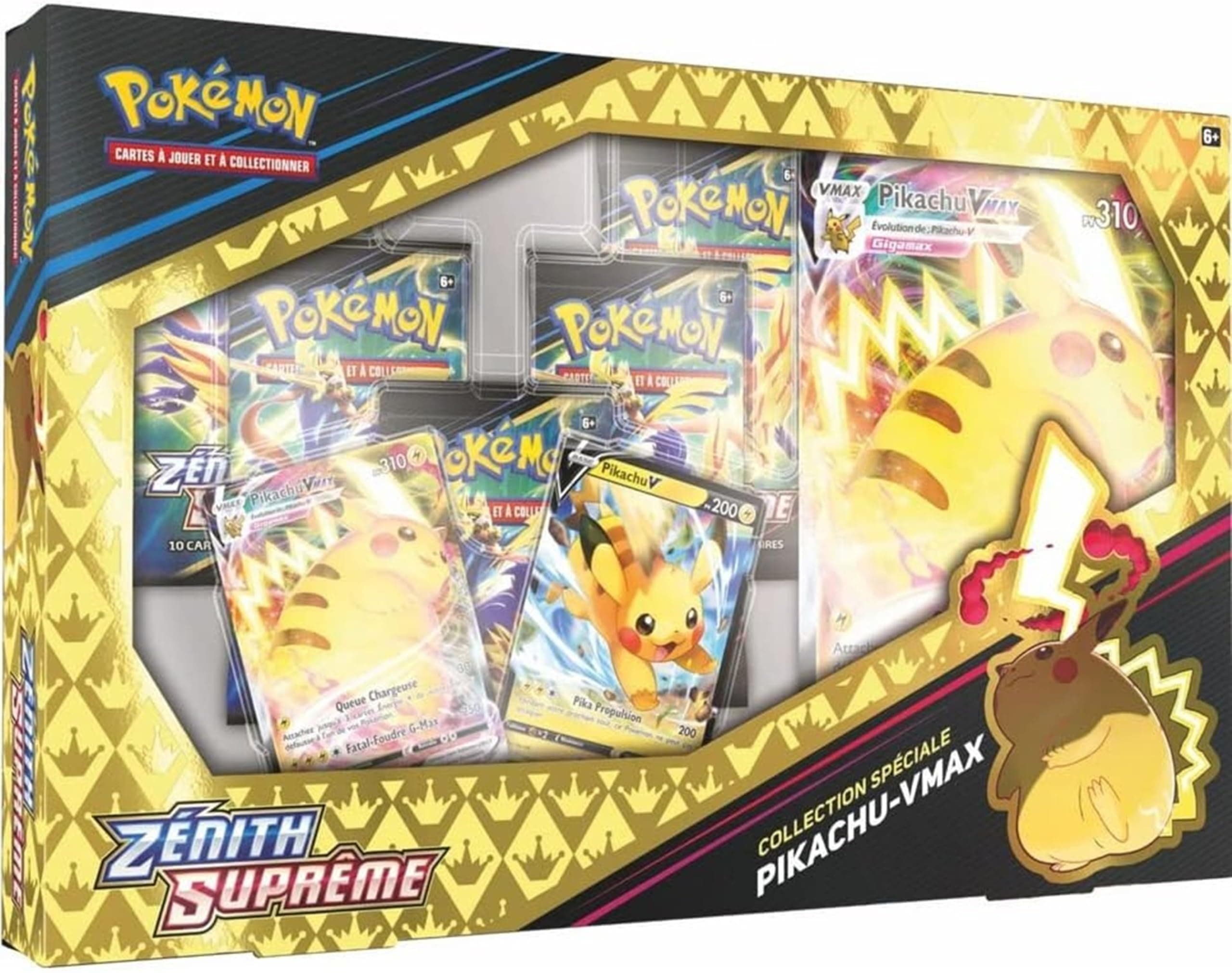Pokémon TCG: Crown Zenith Special Collection – Pikachu VMAX (2 Etched Foil Promo Cards, 1 Foil Oversize Card & 5 Booster Packs) Multicolor