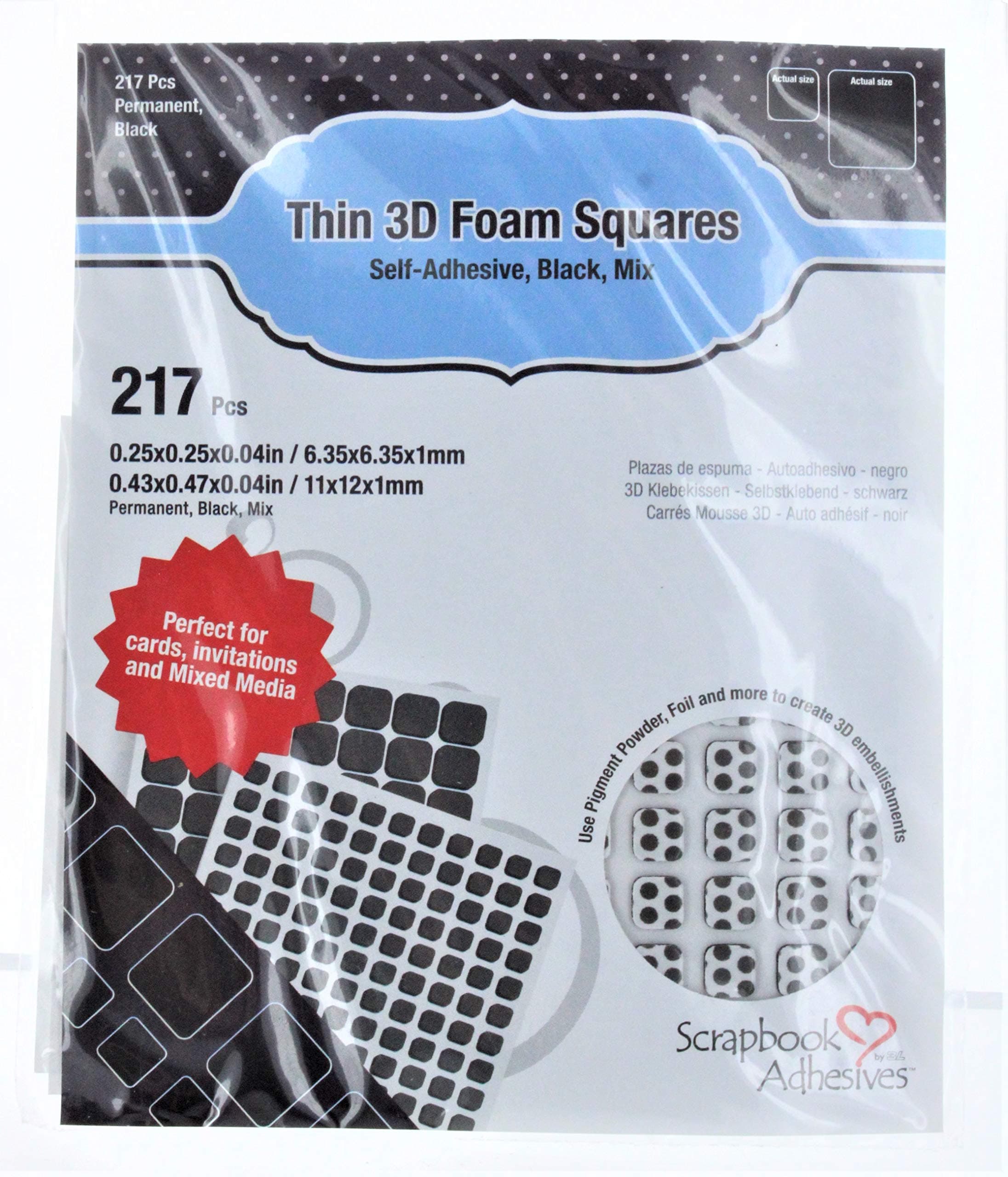 Scrapbook Adhesives Thin 3d Adhesive Foam Squares 217/Pkg-Black (63) .43"X.47" & (154) .25"X.25"