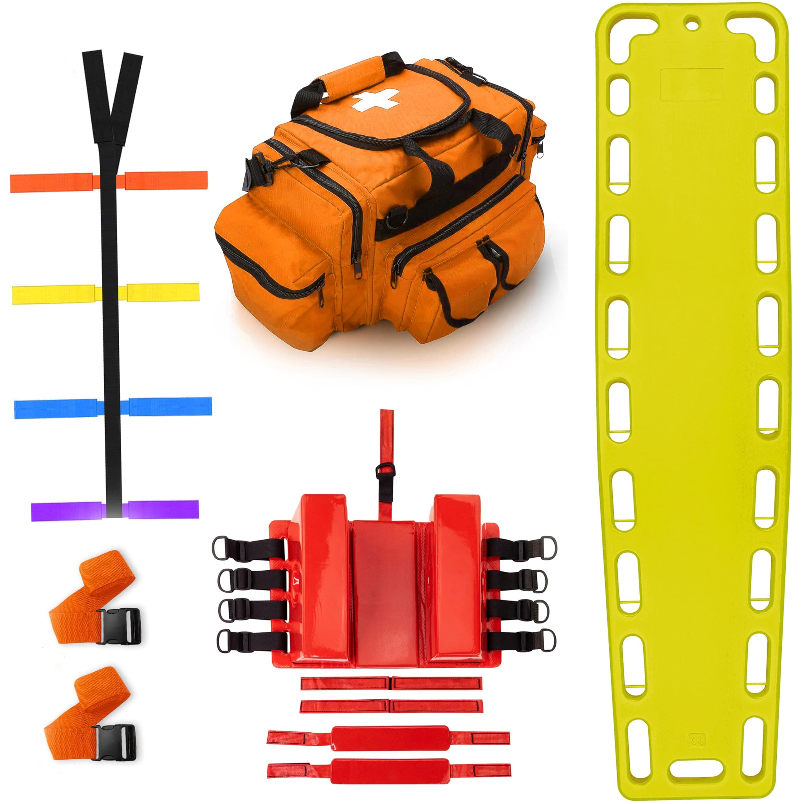 EMS XTRM Rescue Kit Comprehensive Emergency Support with Spine Board, Head Immobilizer, Trauma Bag & 10-Point Strap - Durable, Lightweight for First Responders, Yellow