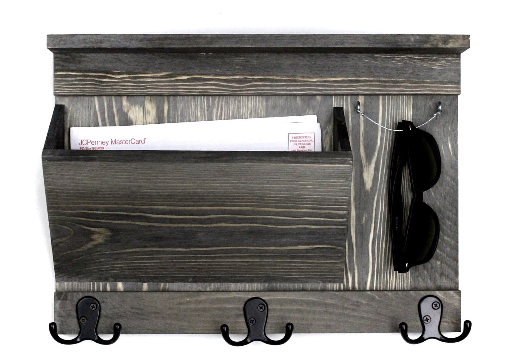 Kaizen Creations Entryway Organizer - Mail, Keys, Sunglasses Holder, Modern Rustic, Made of Solid Wood - Aged White