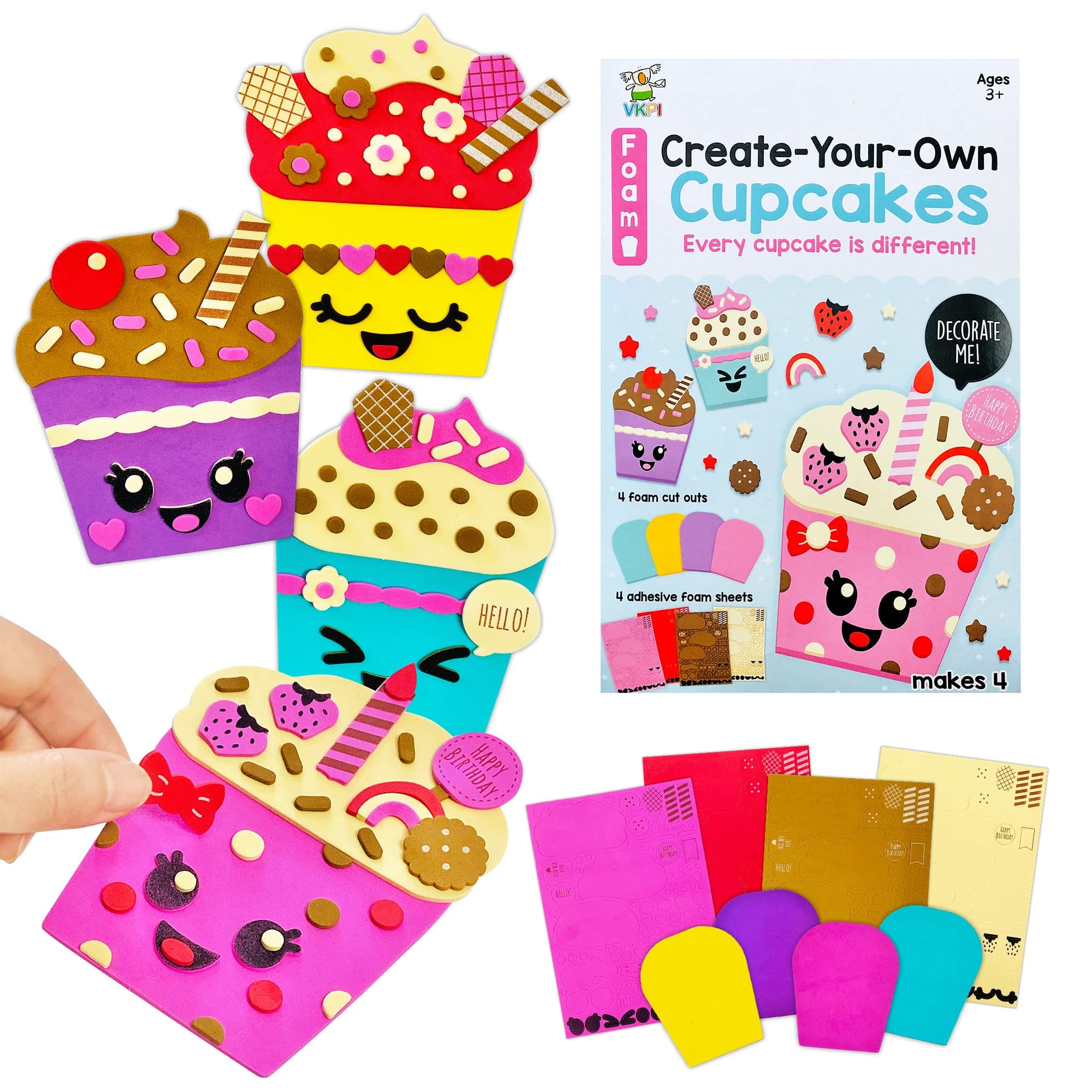 4 Pieces EVA Foam Art Crafts Gift Kit, Creative Make Your Own Cupcakes, Cartoon Foam Paper Craft Projects for Kids Ages 4+ Toddler, Preschool Learning Toy for Birthday Party Favor Supplies