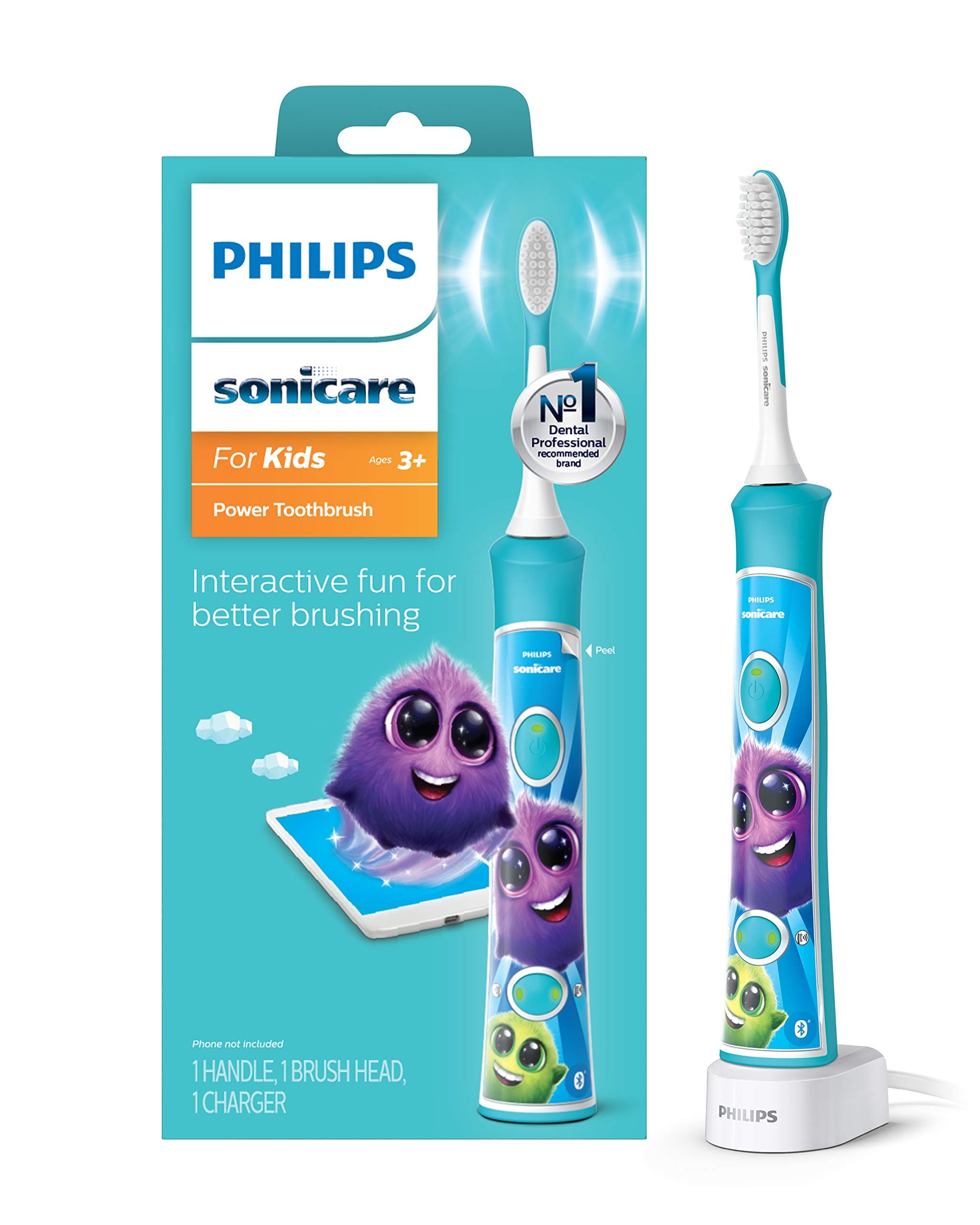 for Kids Bluetooth Connected Rechargeable Electric Toothbrush, Interactive for Better Brushing, Aqua