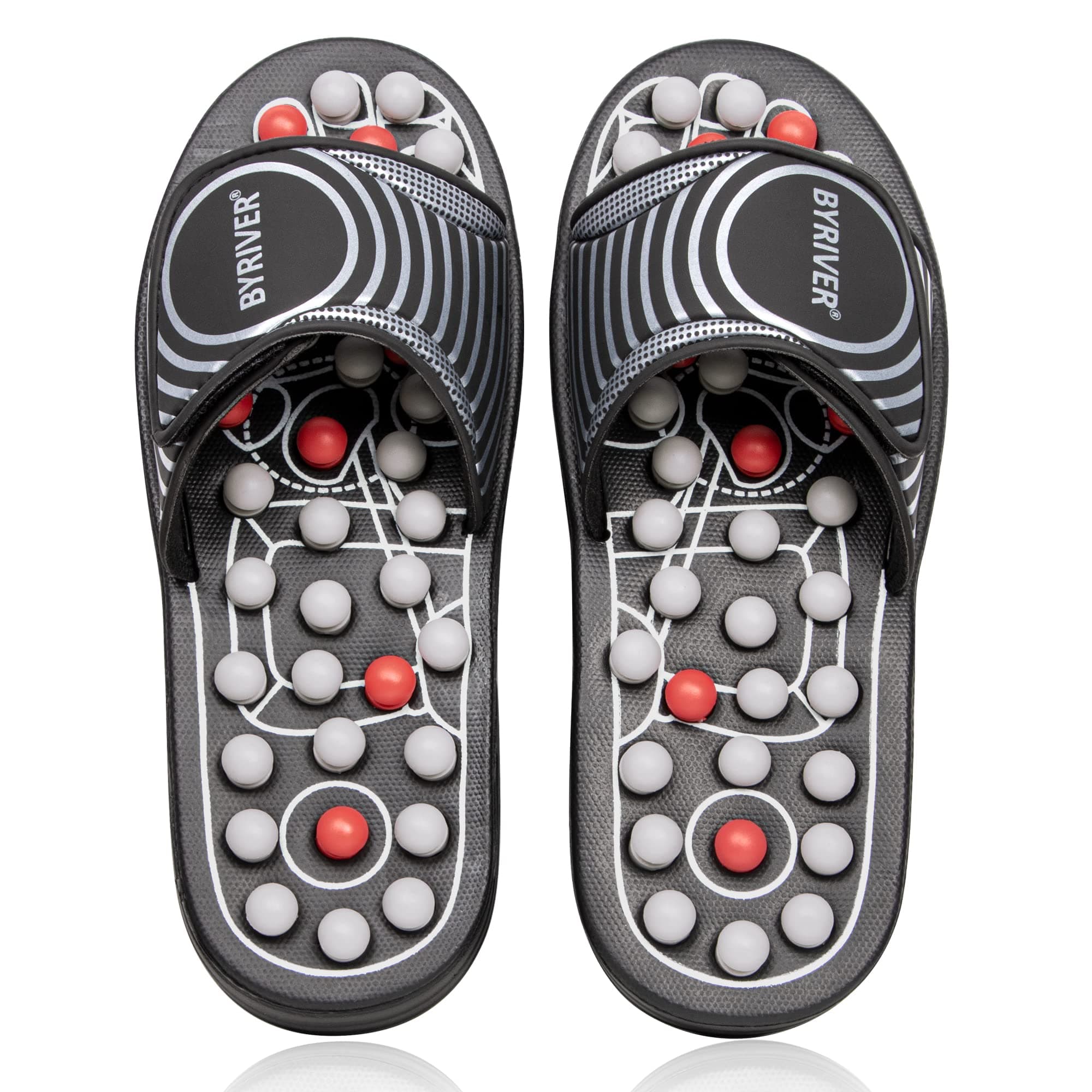 BYRIVER Spring Massage Slippers Flip Flops Deep Tissue Acupuncture Foot Massager Walking Stone, Relief Neuropathy Arthritis Plantar Fasciitis Xmas Gift for dad mom(02XS)