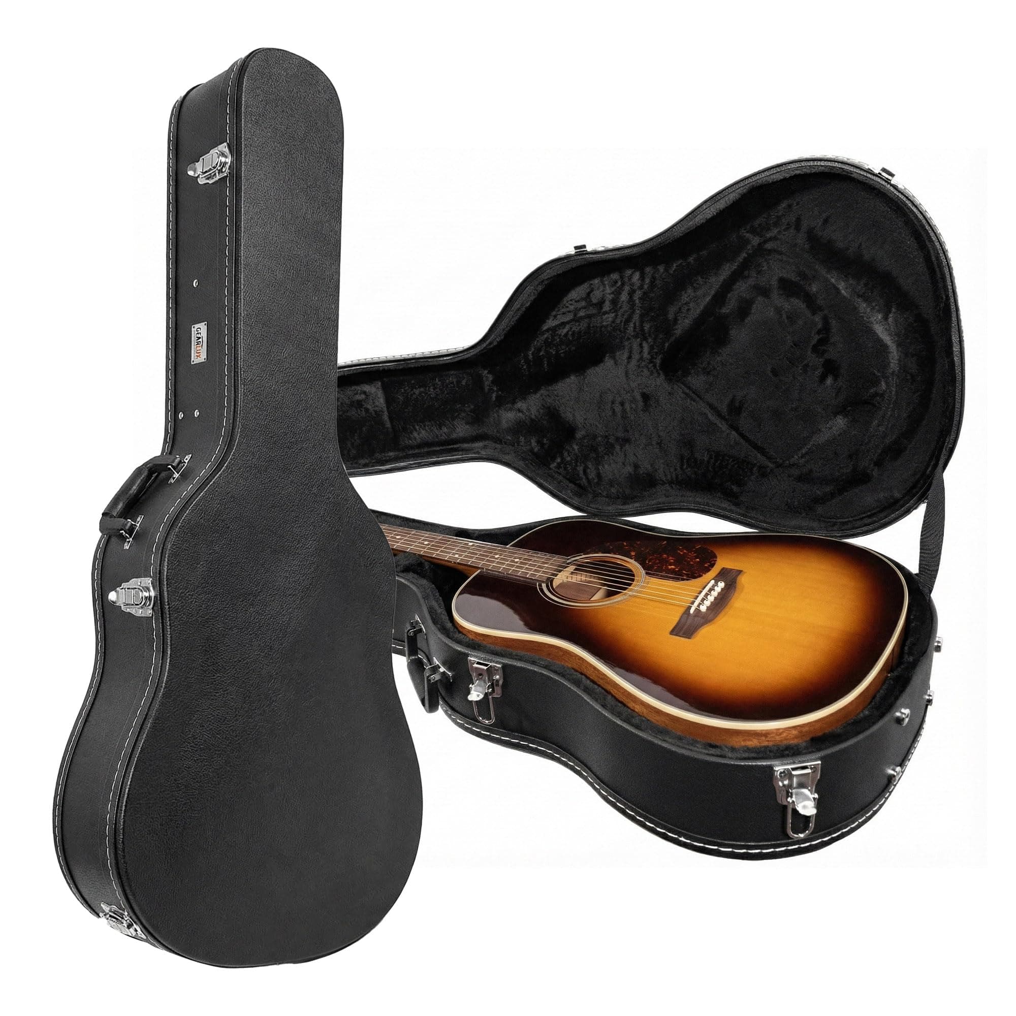 Gearlux Dreadnought Acoustic Guitar Hardshell Case with Accessory Compartment - Black