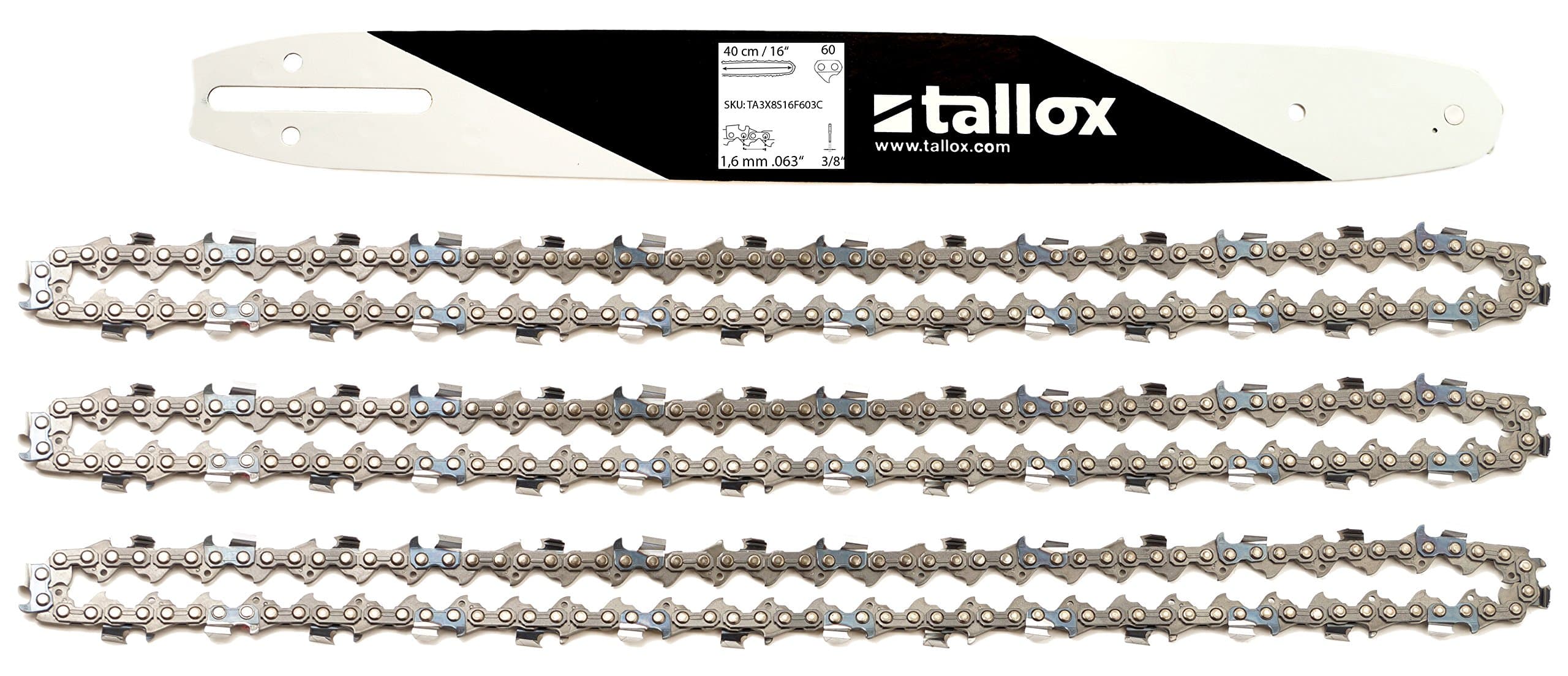 tallox Guide Bar and 3 Chainsaw Chains .325" Pitch | .063" 1,6 mm Gauge | 67 Drive Links | 40 cm 16" fits Stihl Chainsaws